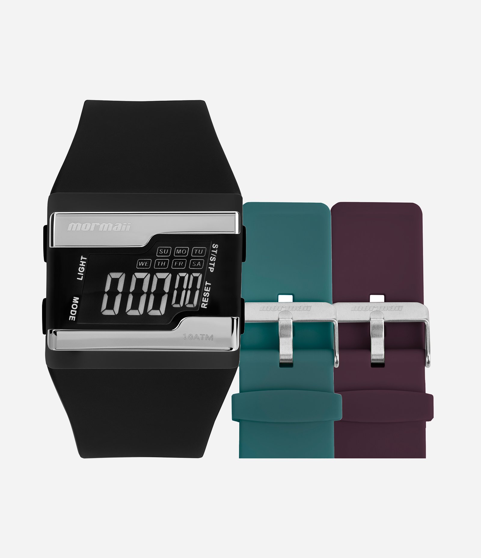 Relógio Digital com 03 Pulseiras Masculino Mormaii Vinho/Verde/Preto 1