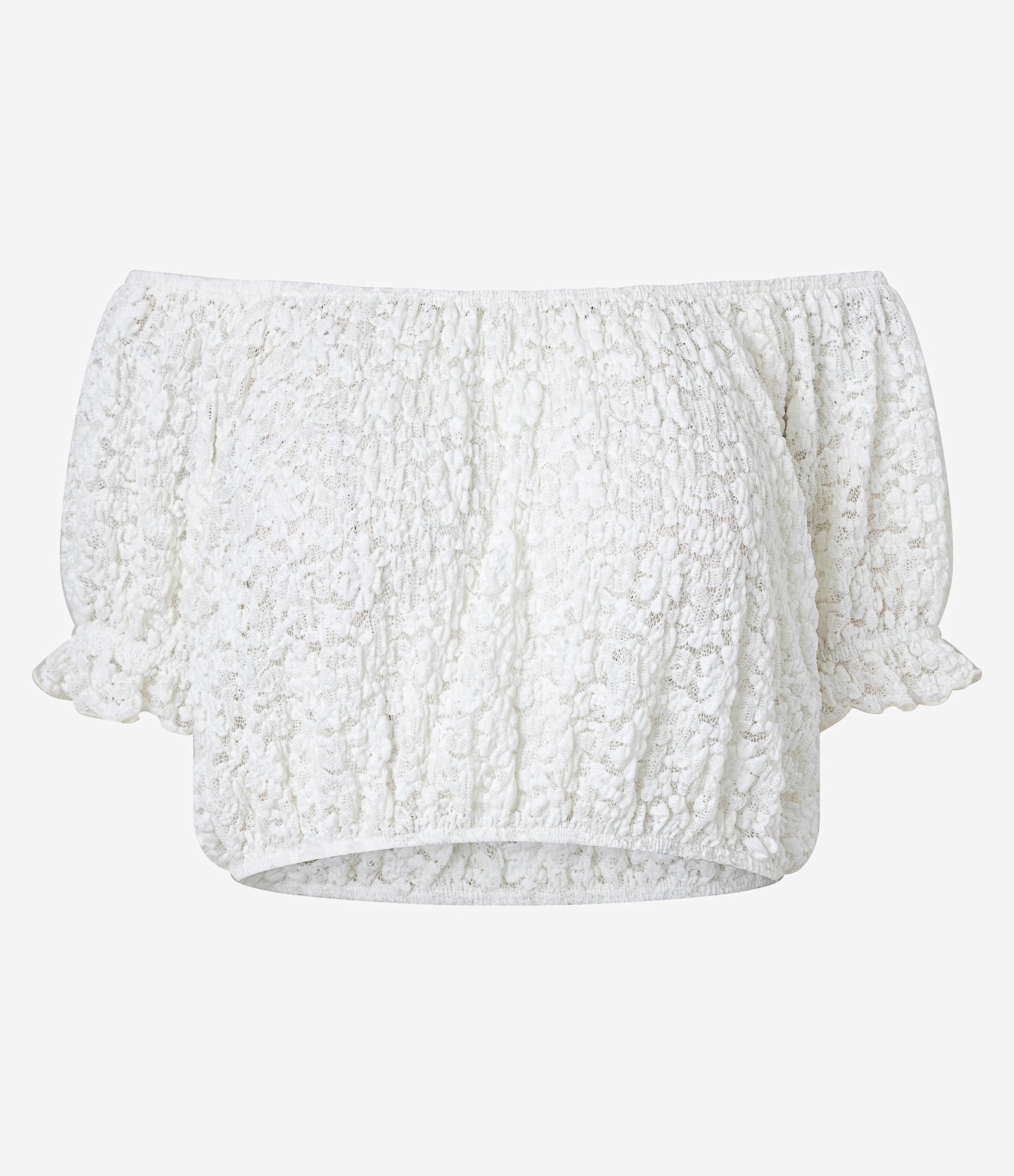 Blusa Cropped em Renda com Textura Floral Branco 5