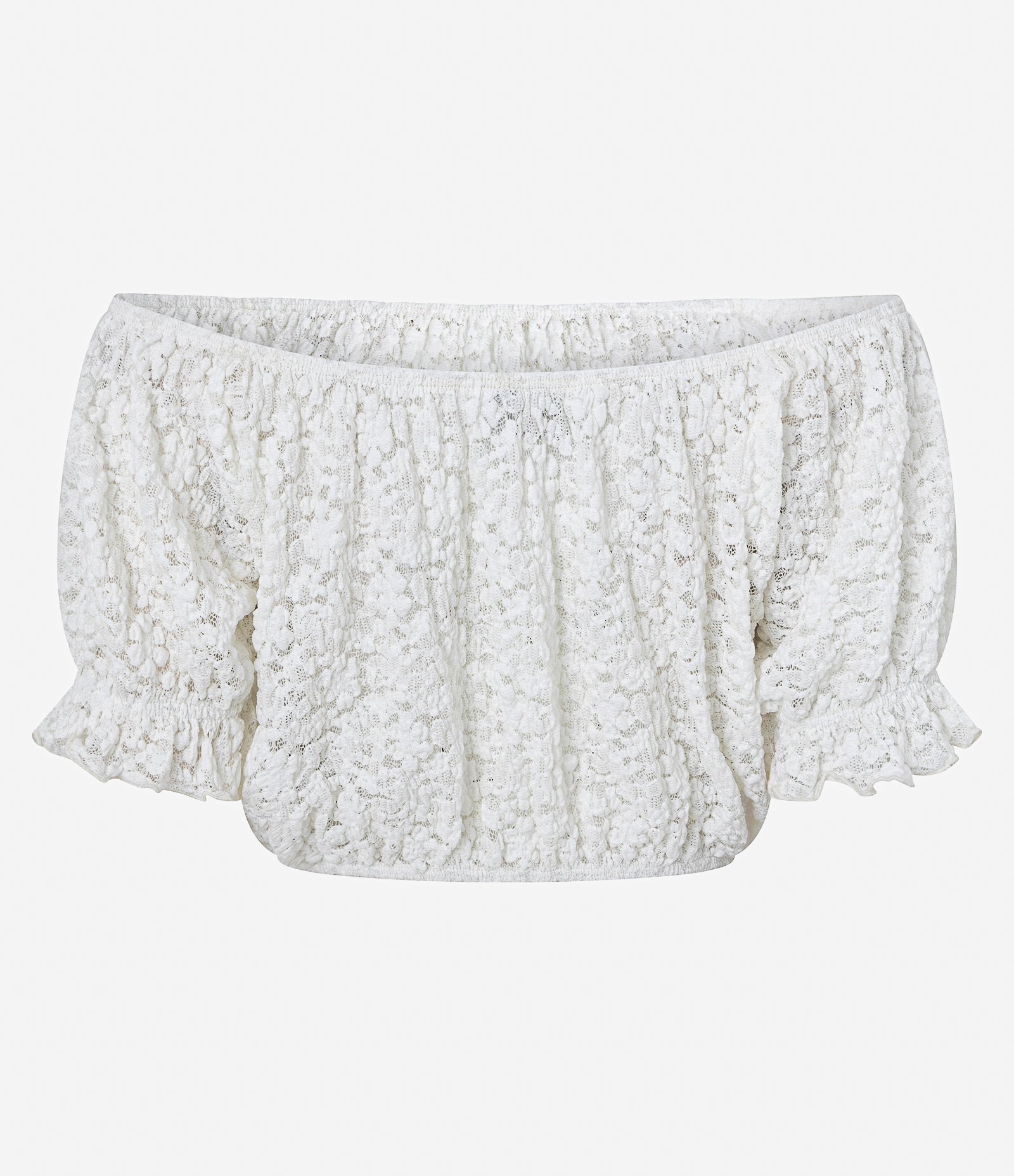 Blusa Cropped em Renda com Textura Floral Branco 7