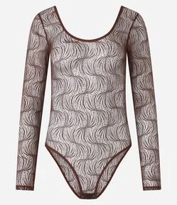 Body em Tule com Renda e Manga Longa