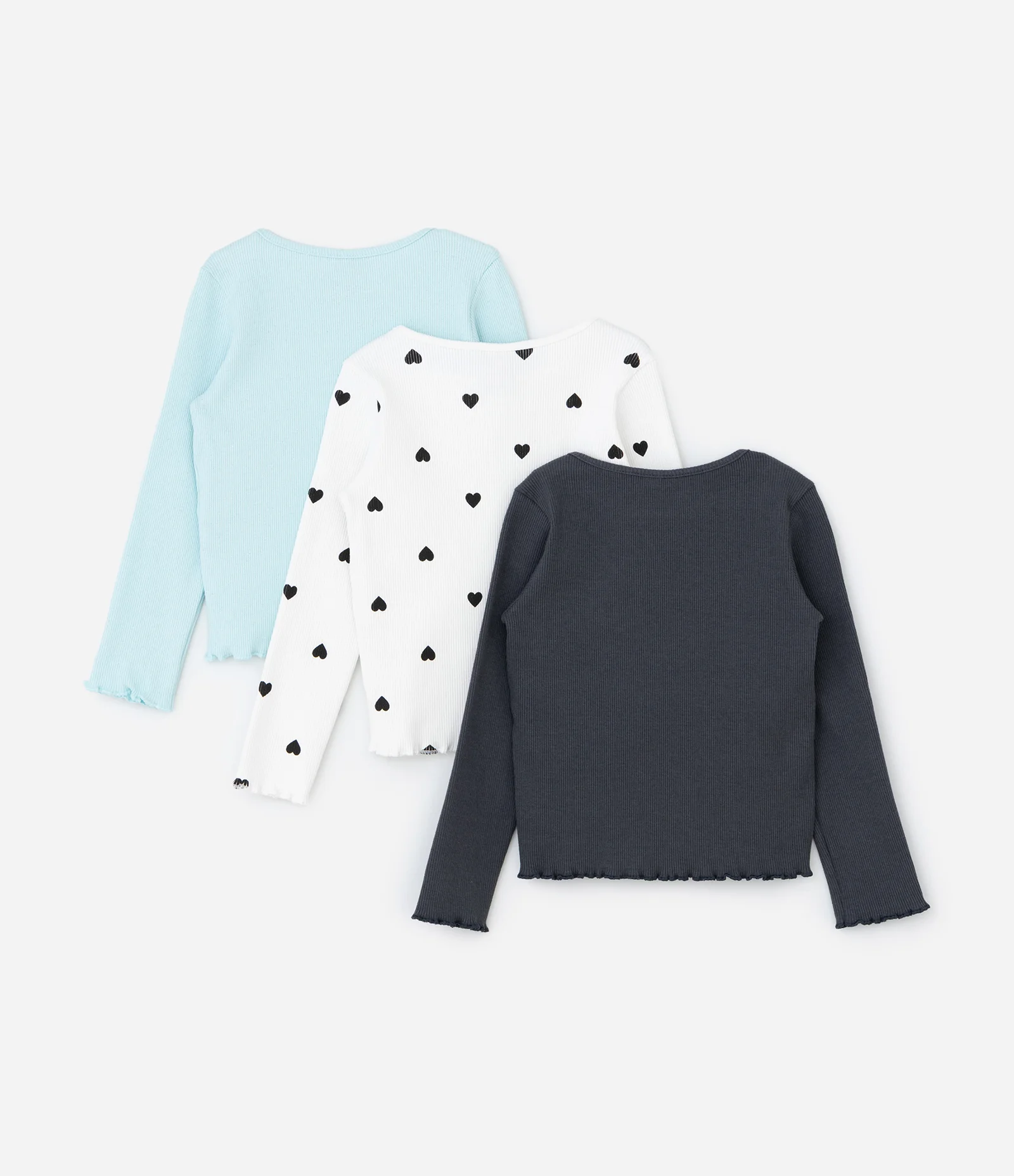 Kit 03 Blusa Infantil em Ribana com Mangas Longas - Tam 1 a 5/6 Anos Azul/Branco/Cinza 2