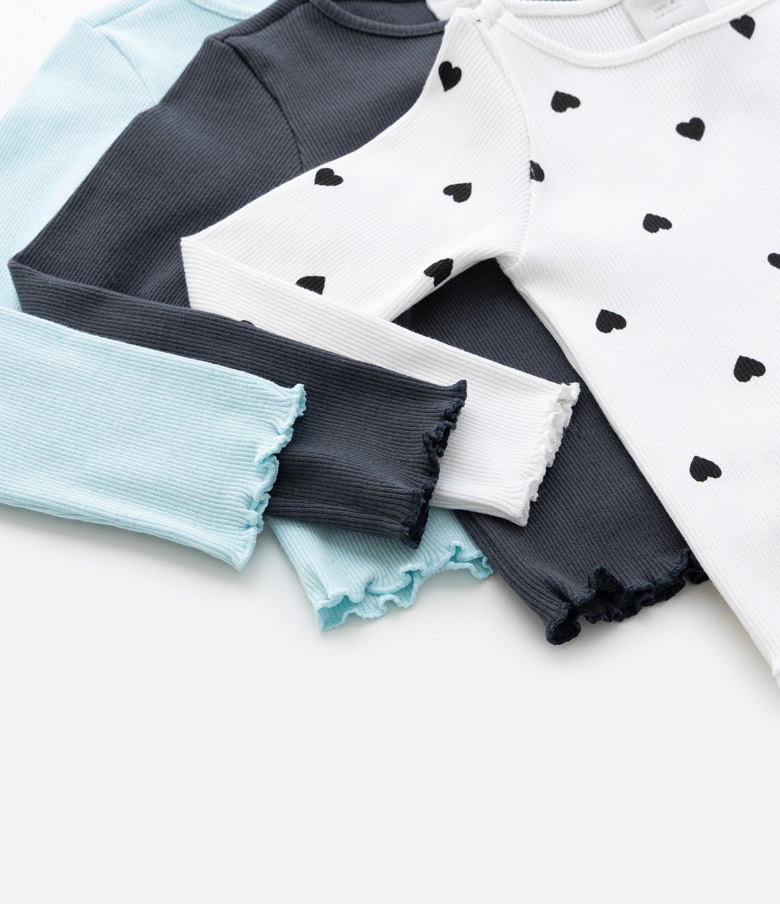 Kit 03 Blusa Infantil em Ribana com Mangas Longas - Tam 1 a 5/6 Anos Azul/Branco/Cinza 7