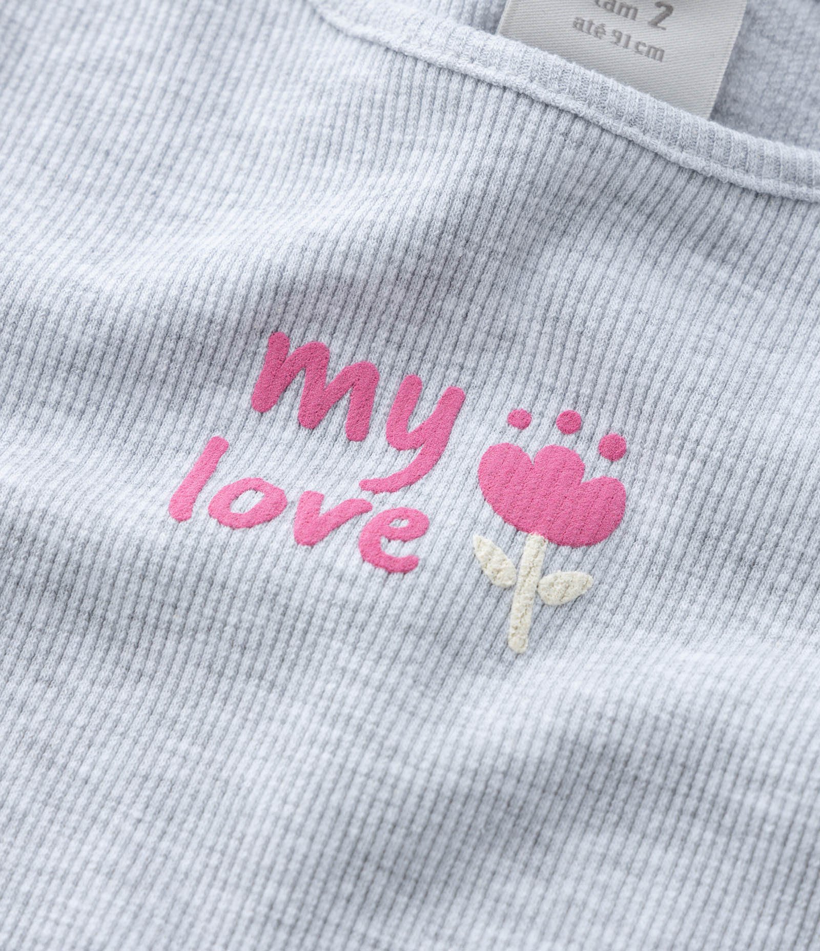 Kit 03 Blusas Infantil em Ribana de Manga Longa - Tam 1 a 5/6 Anos Cinza/Rosa/Bege 7