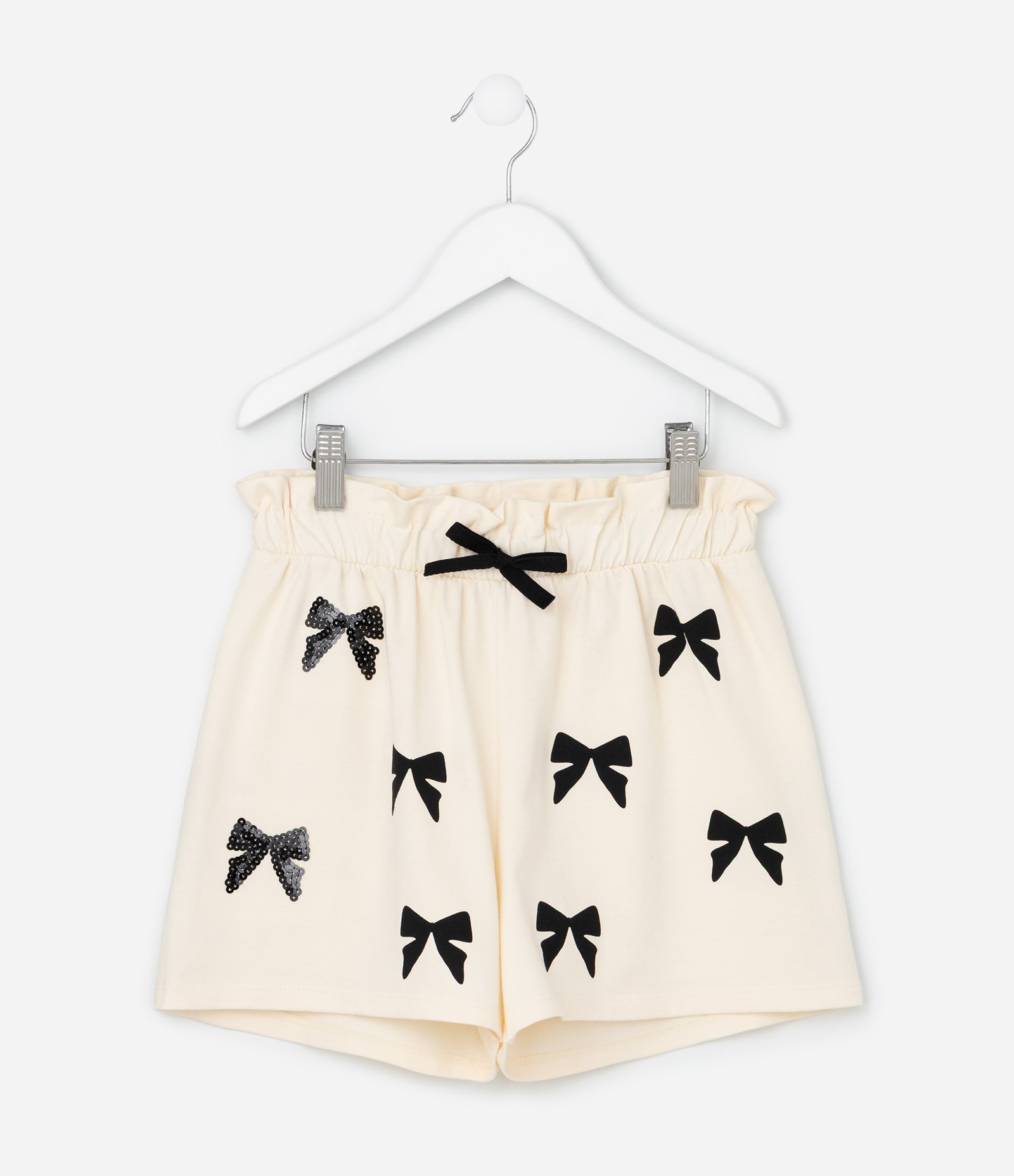Short Regular Infantil com Estampa de Laços e Paetê - Tam 5 a 14 Anos Bege 2