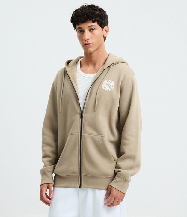 Casaco em Moletom Com Ziper e Estampa Letras Cicular no Peito