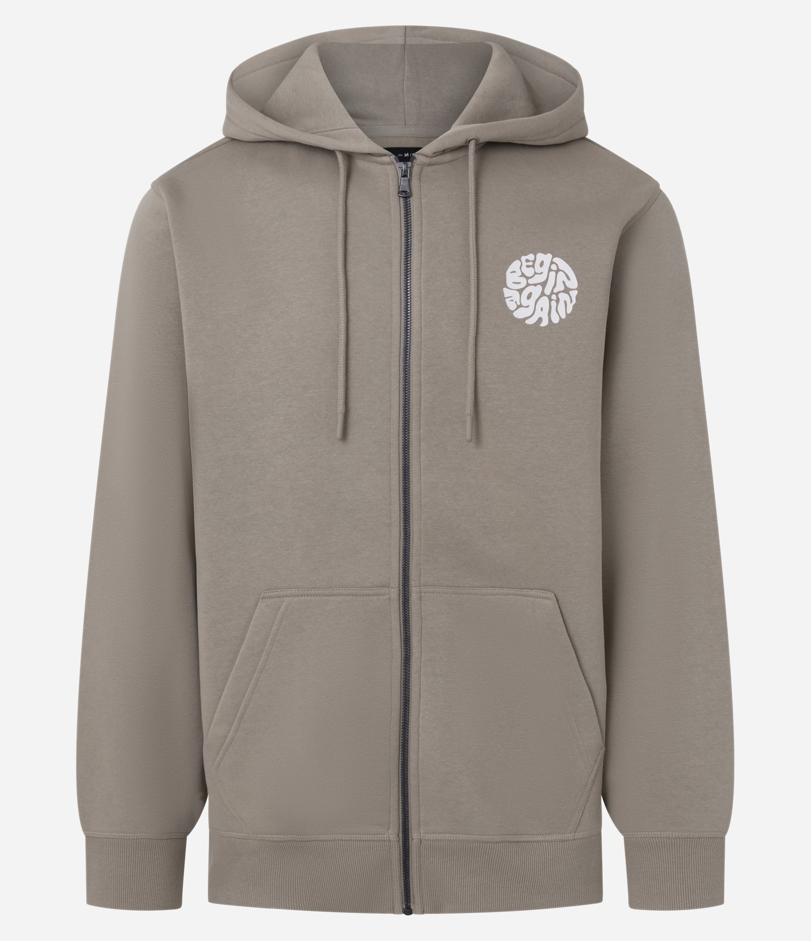 Casaco em Moletom Com Ziper e Estampa Letras Cicular no Peito Marrom Claro 1