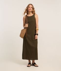 Vestido Evasê Midi em Viscolinho com Alça Larga