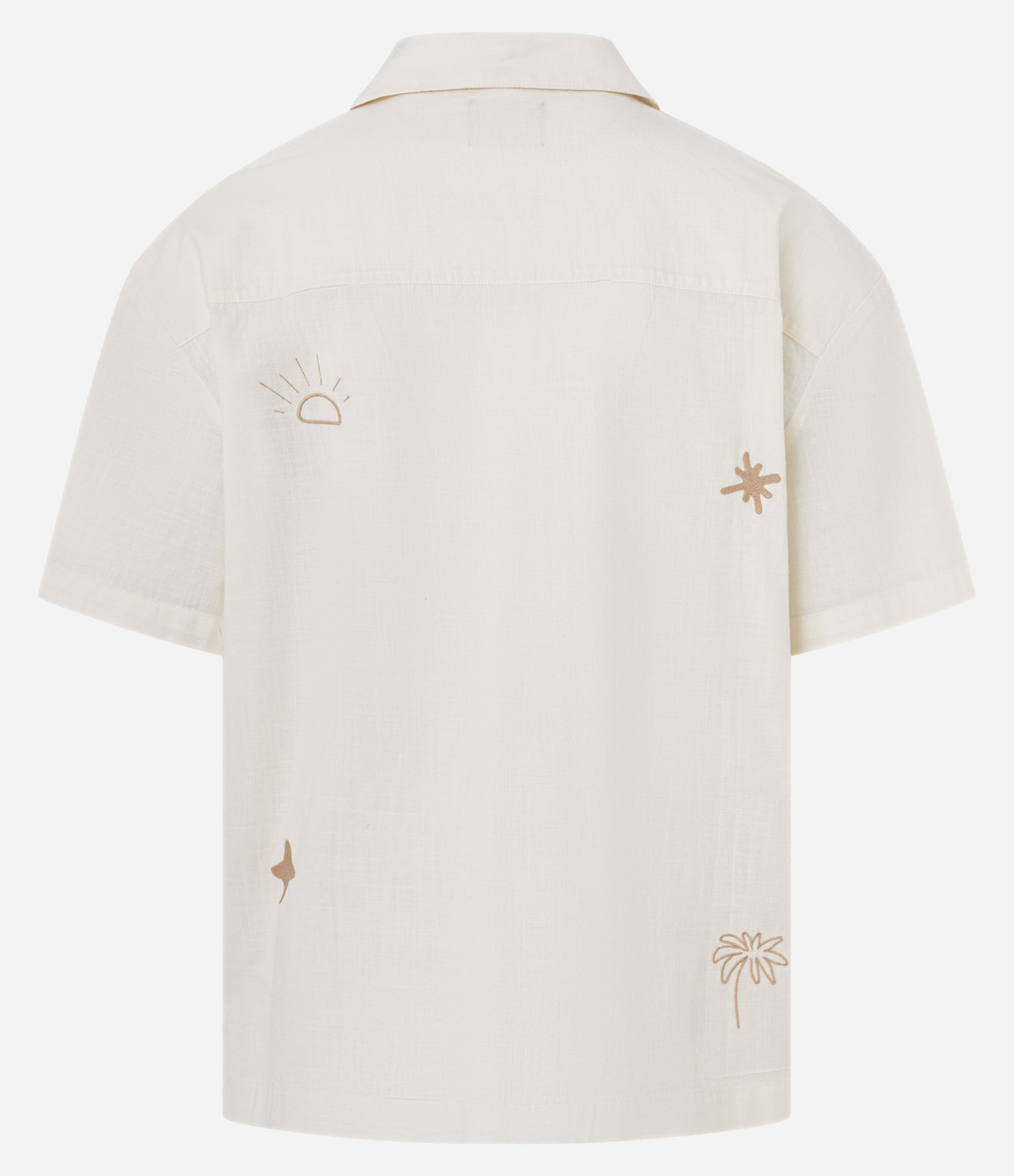 Camisa Boxy em Tricoline com Estampa Bordado de Verão Bege 7