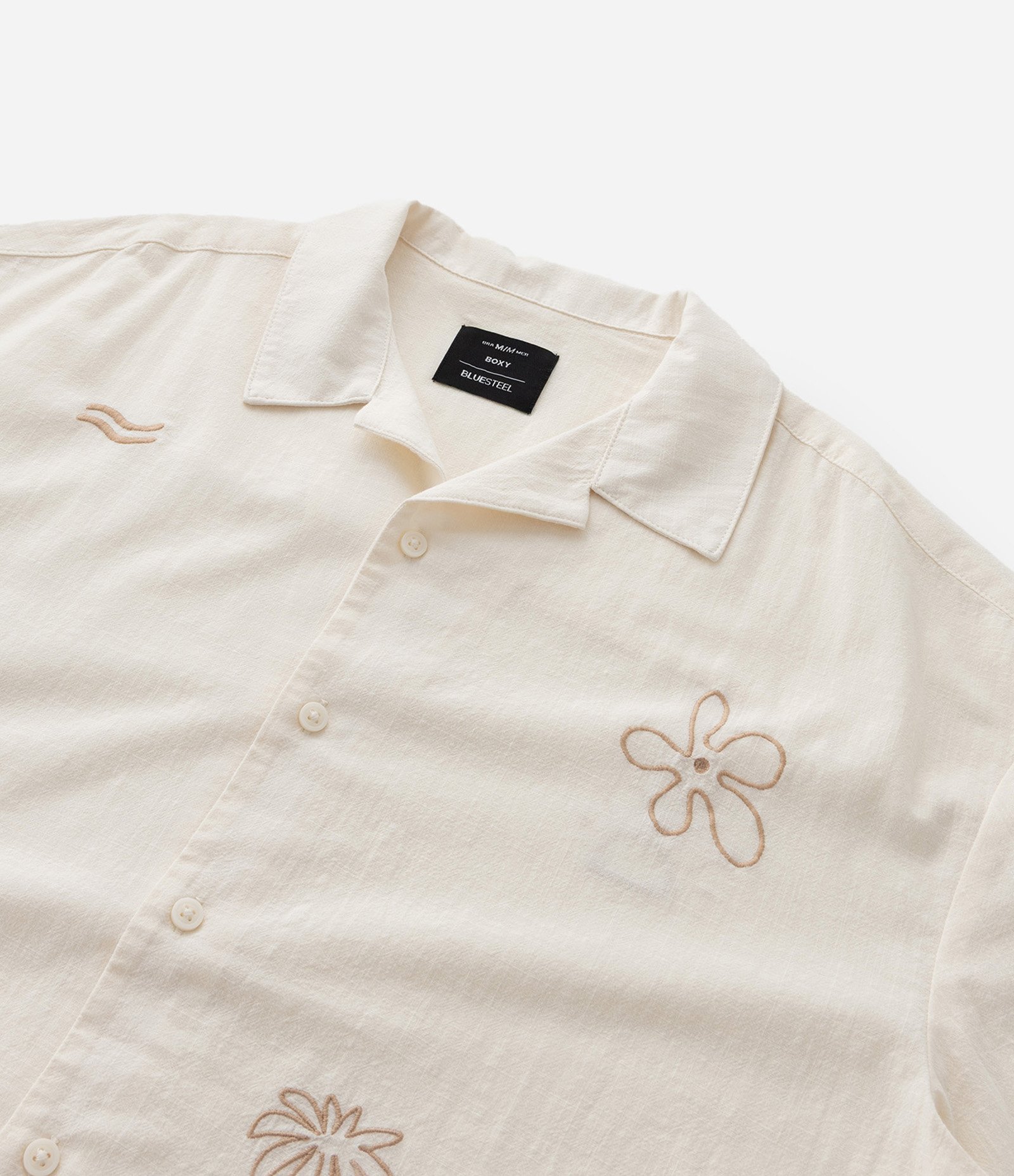 Camisa Boxy em Tricoline com Estampa Bordado de Verão Bege 9