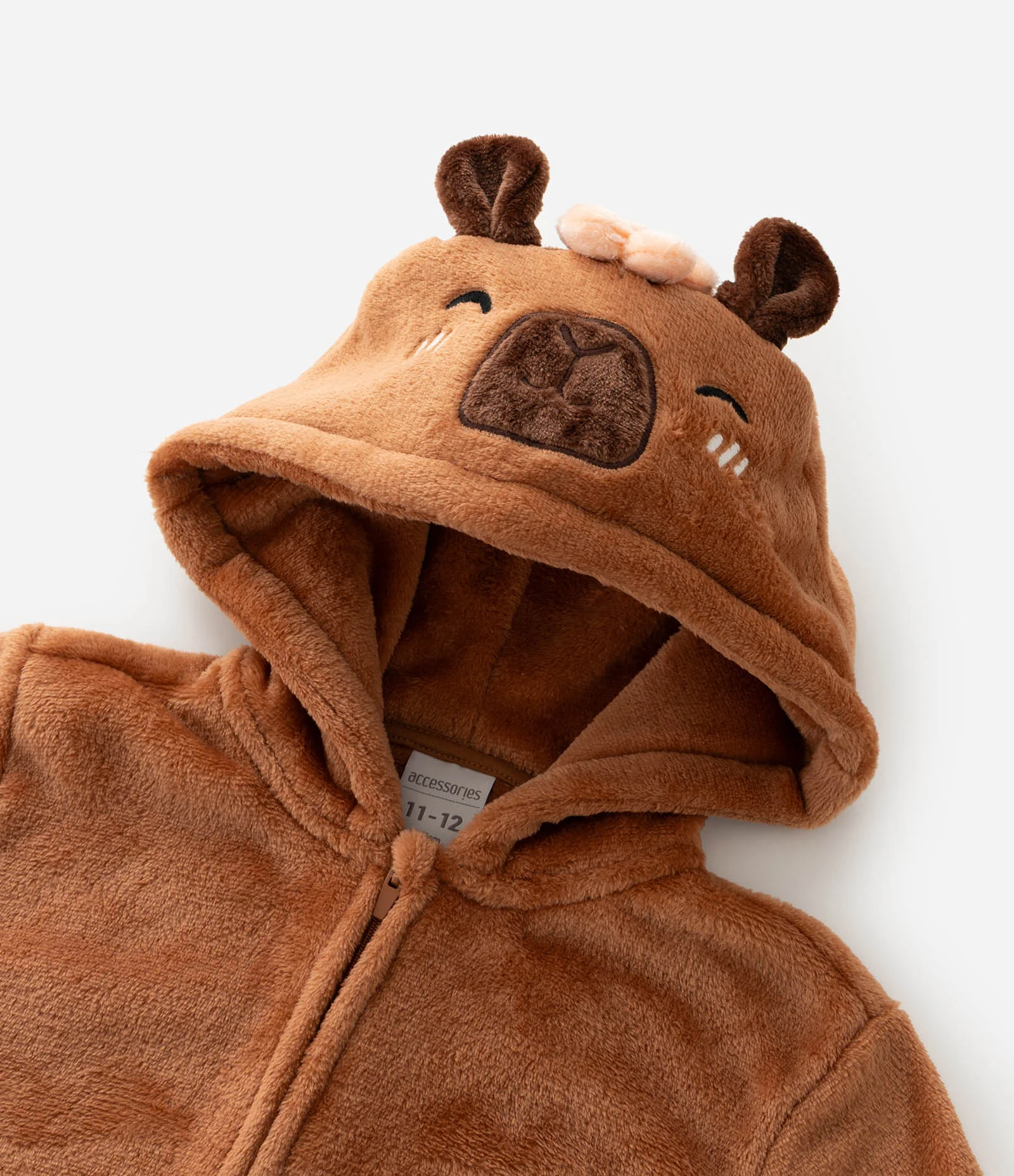 Pijama Infantil Jumper em Plush com Capuz Fantasia Capivara – Tam 4 a 14 Anos Marrom 9