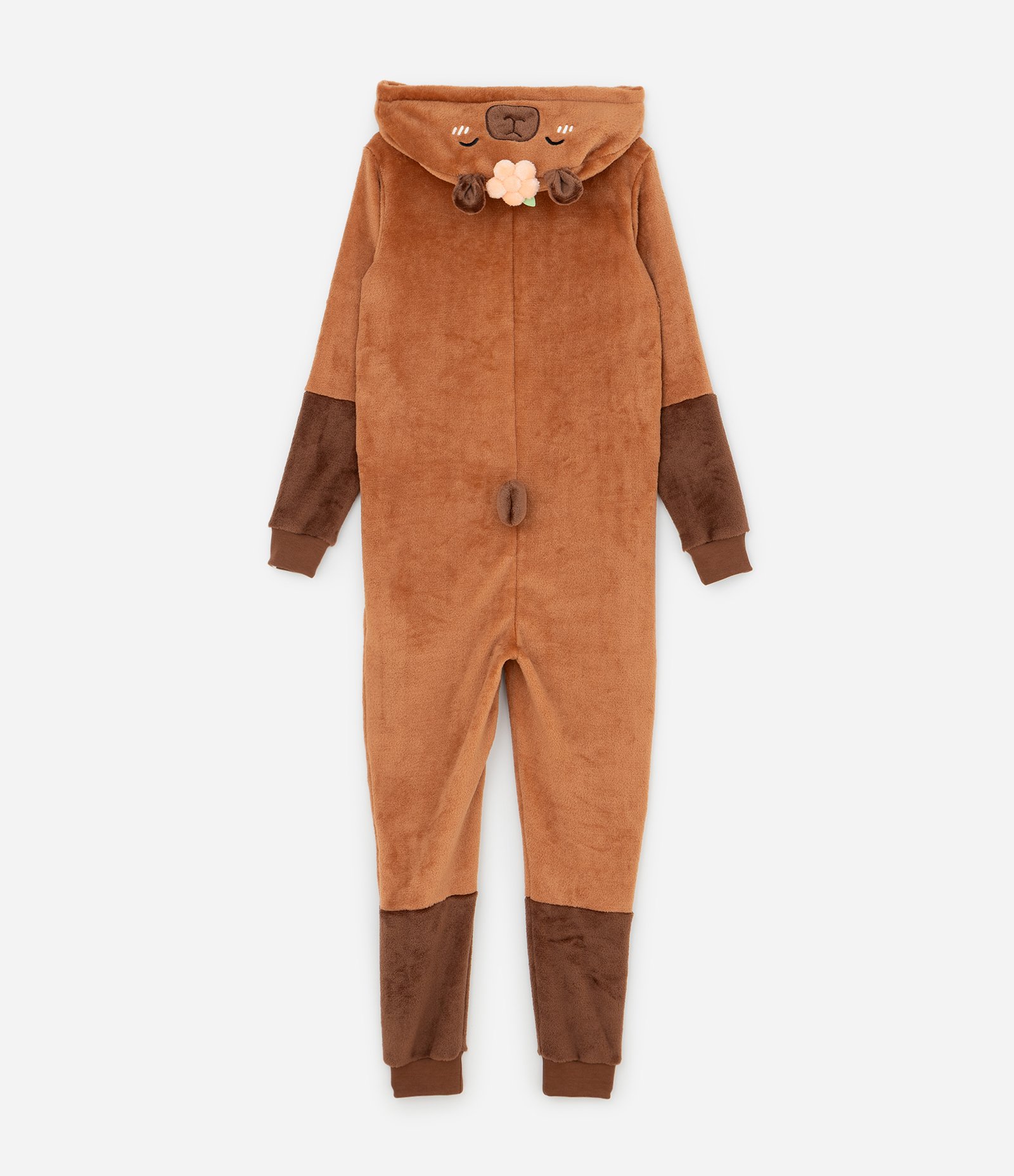 Pijama Infantil Jumper em Plush com Capuz Fantasia Capivara – Tam 4 a 14 Anos Marrom 3