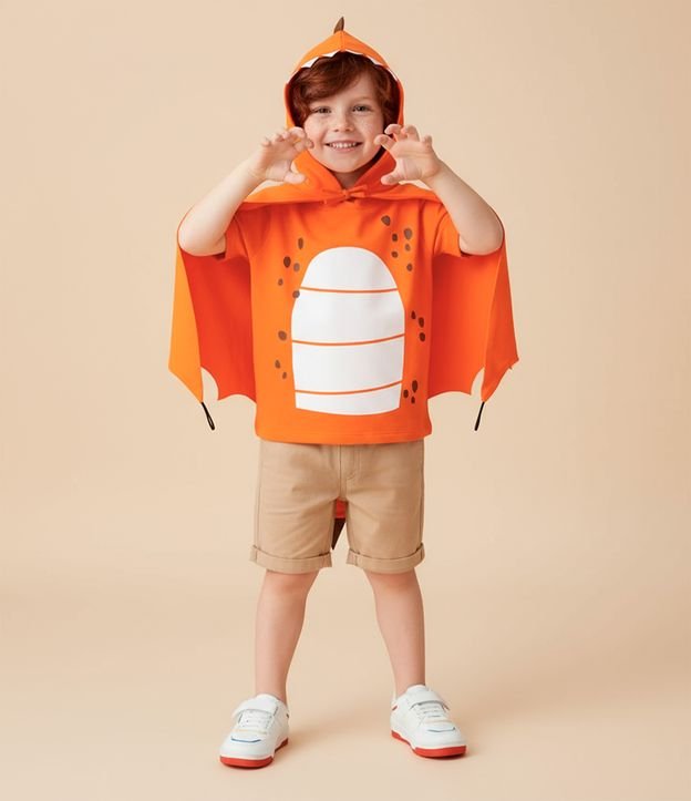 Camiseta Infantil com Estampa de Dragão e Capa - Tam 1 a 6 Anos