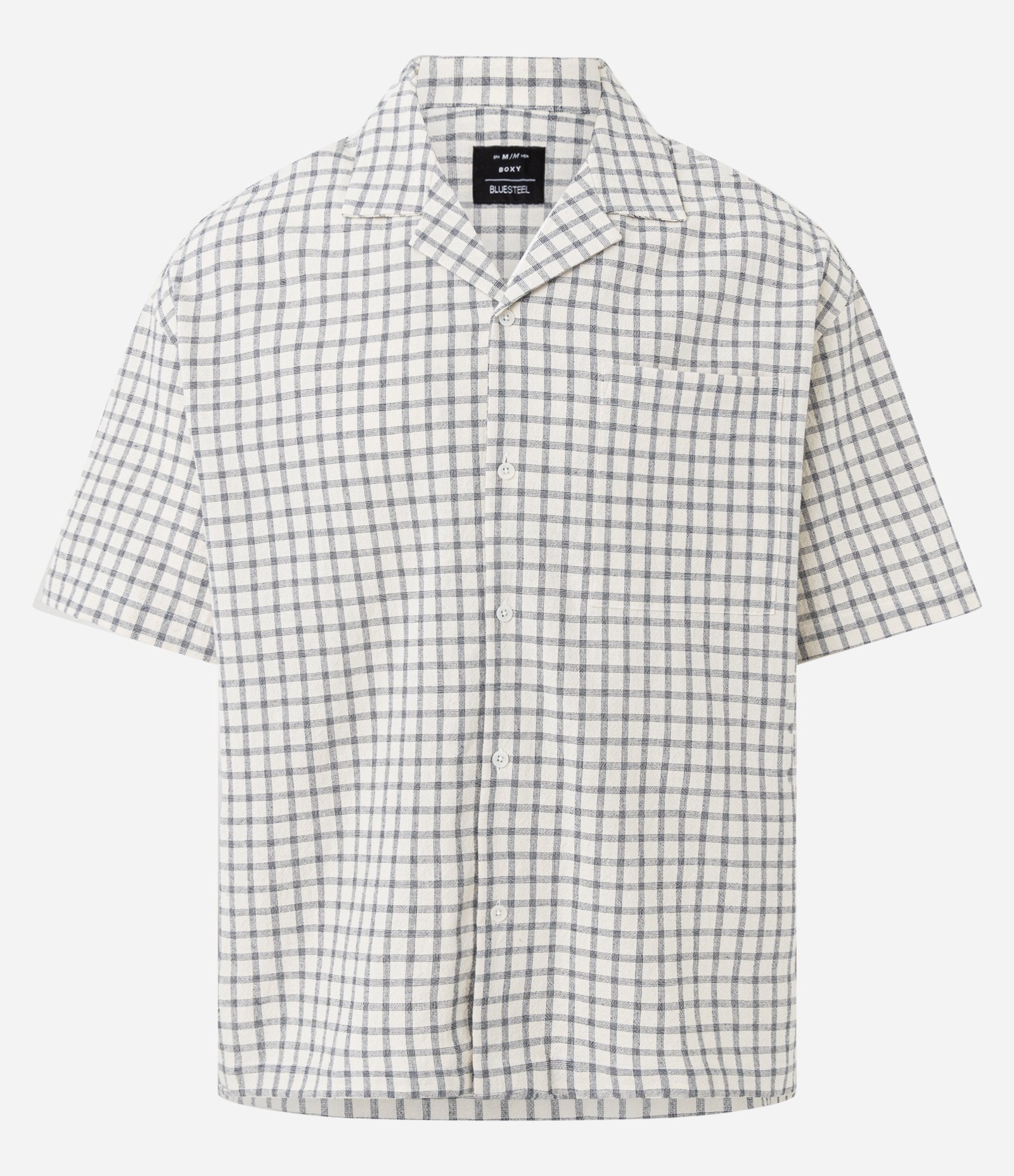 Camisa Boxy  em Tricoline Xadrez texturizada com Bordado nas costas Bege 5