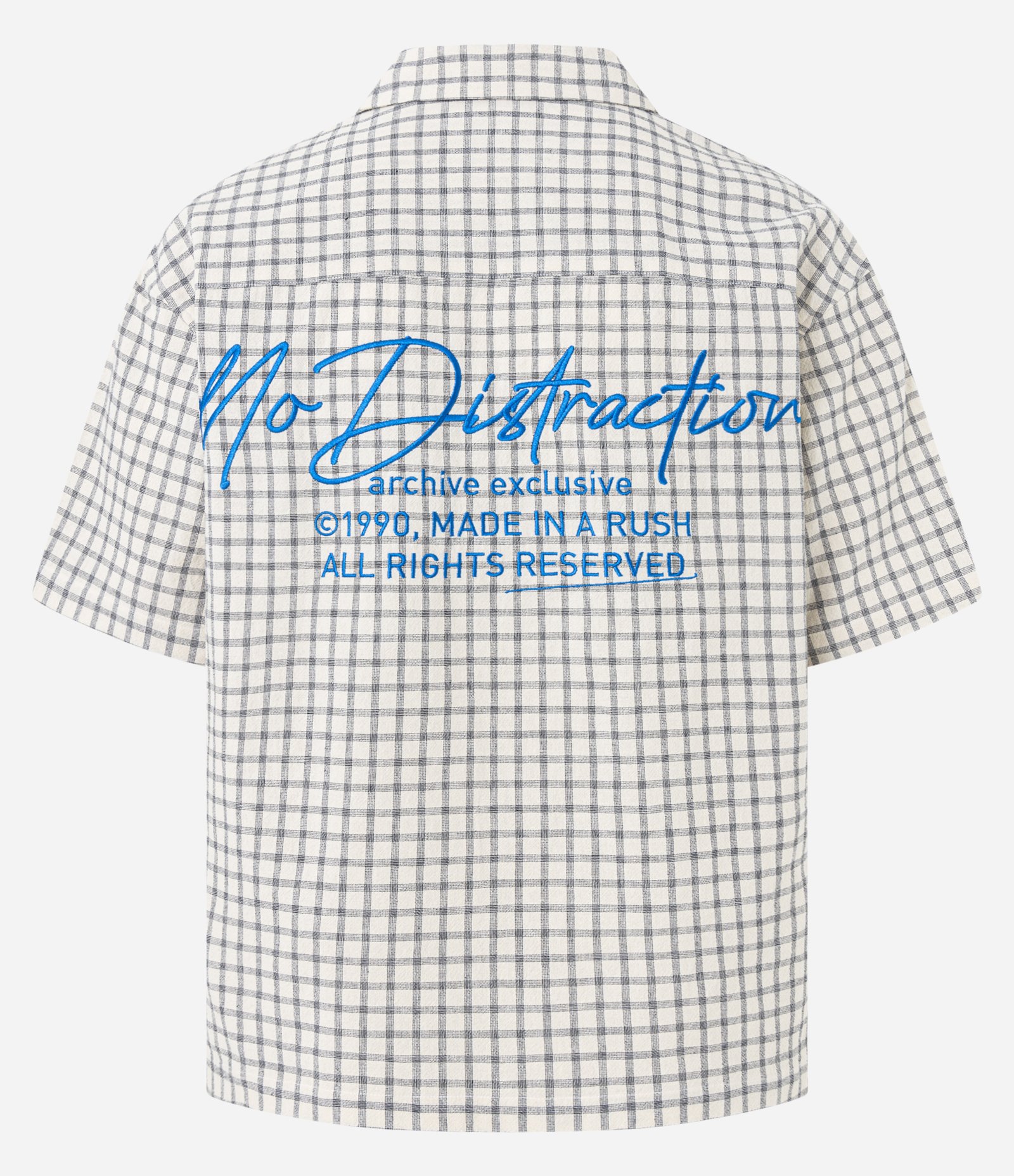 Camisa Boxy  em Tricoline Xadrez texturizada com Bordado nas costas Bege 6