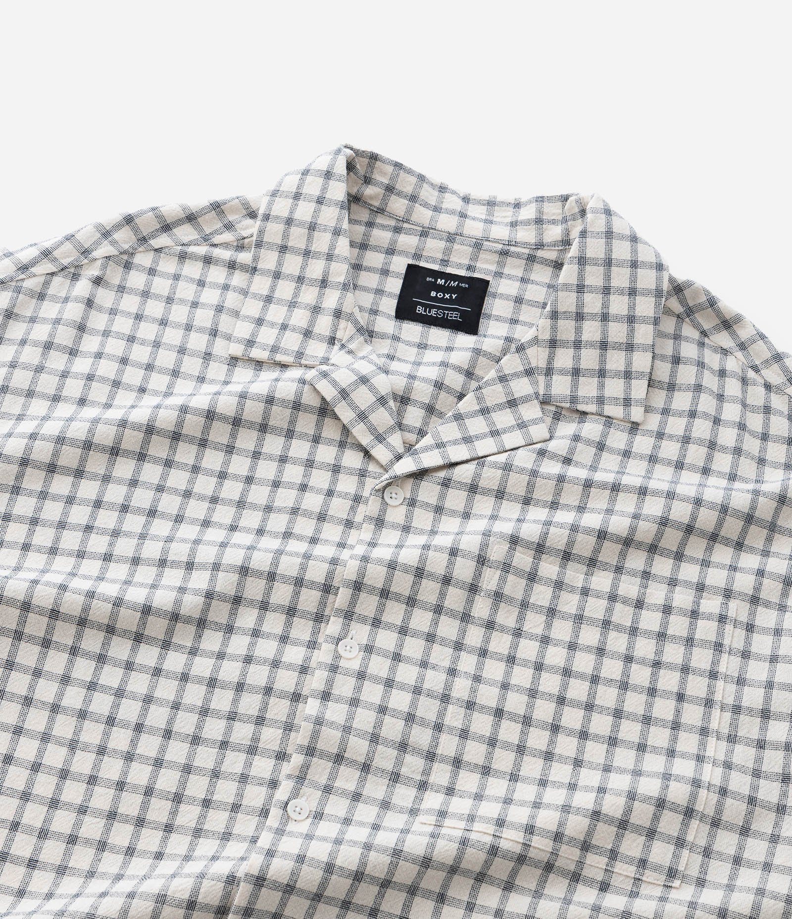 Camisa Boxy  em Tricoline Xadrez texturizada com Bordado nas costas Bege 7