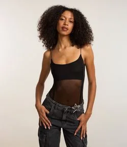 Body em Tule com Recorte e Transparência