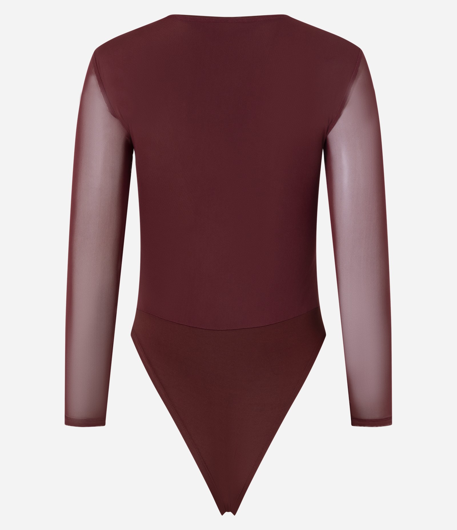 Body em Tule com Franzido Frontal e Manga Transparente Bordô 5