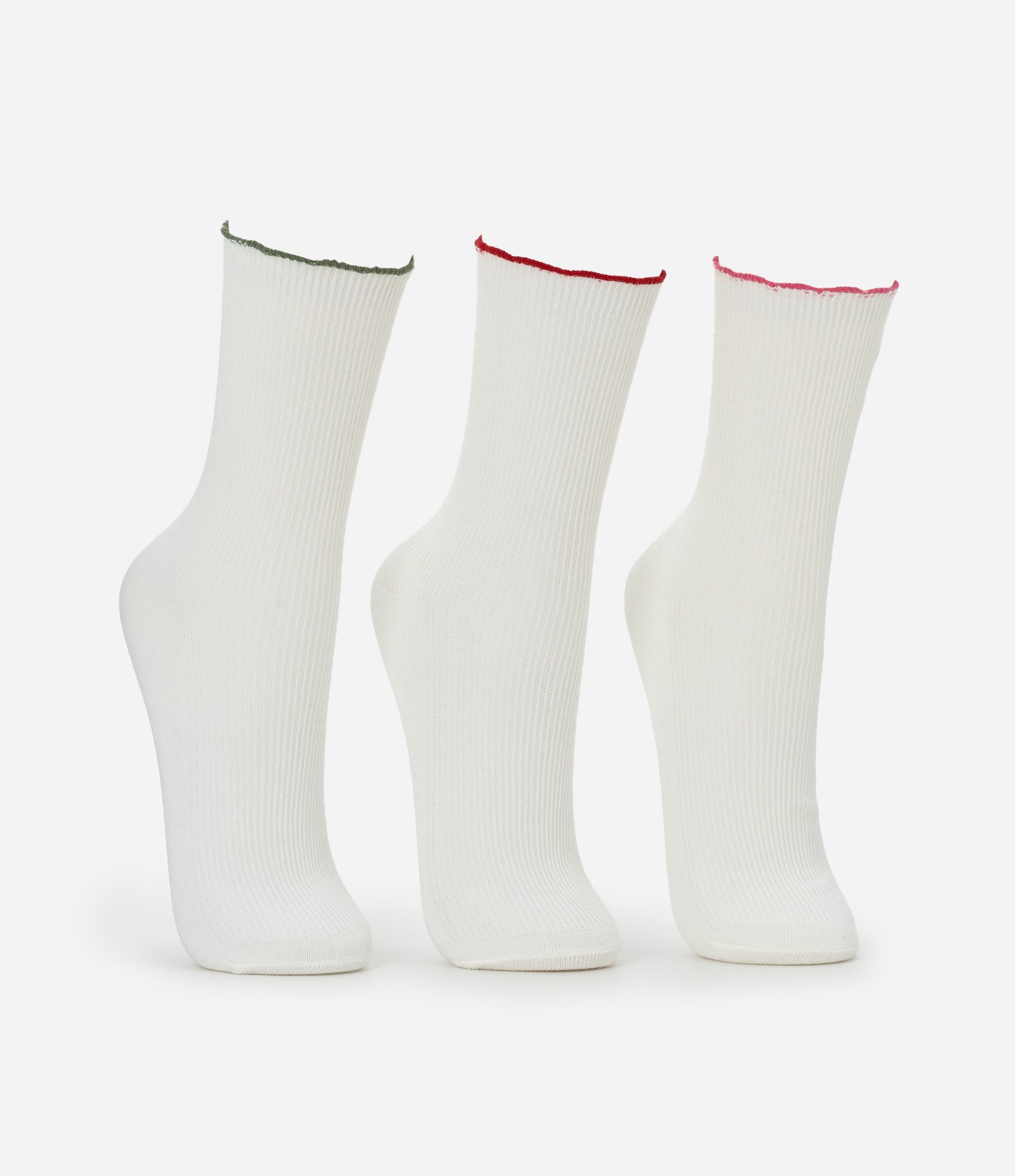 Kit 03 Meias Cano Alto em Algodão Canelado com Bordados Delicados e Frufru Branco 2