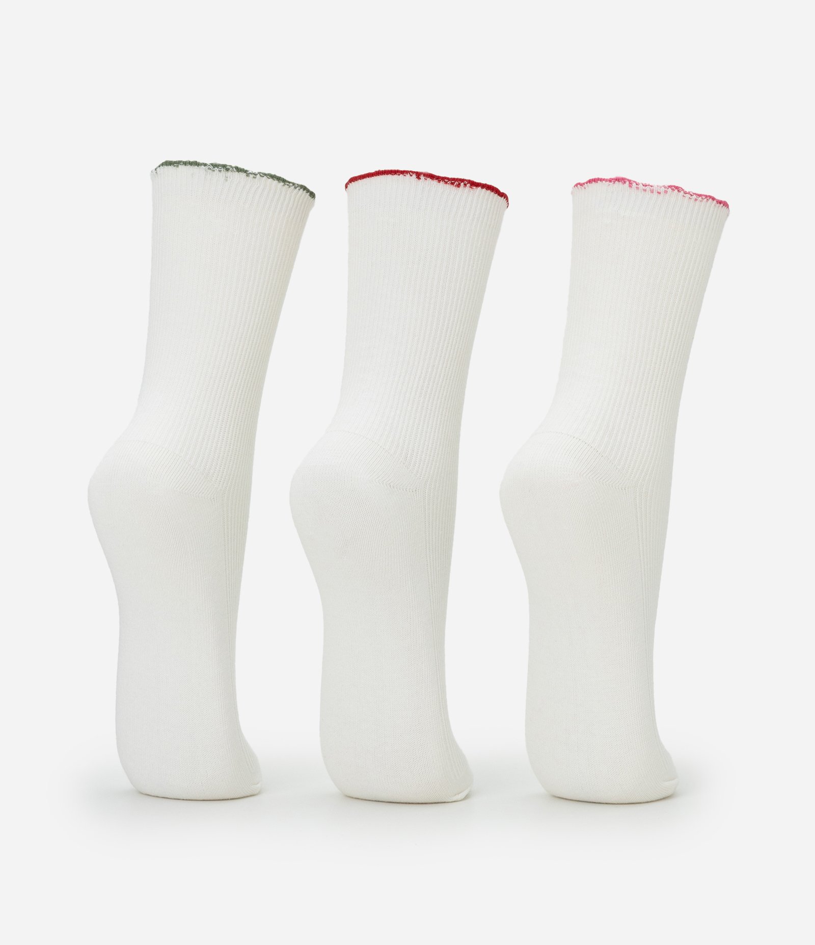 Kit 03 Meias Cano Alto em Algodão Canelado com Bordados Delicados e Frufru Branco 3