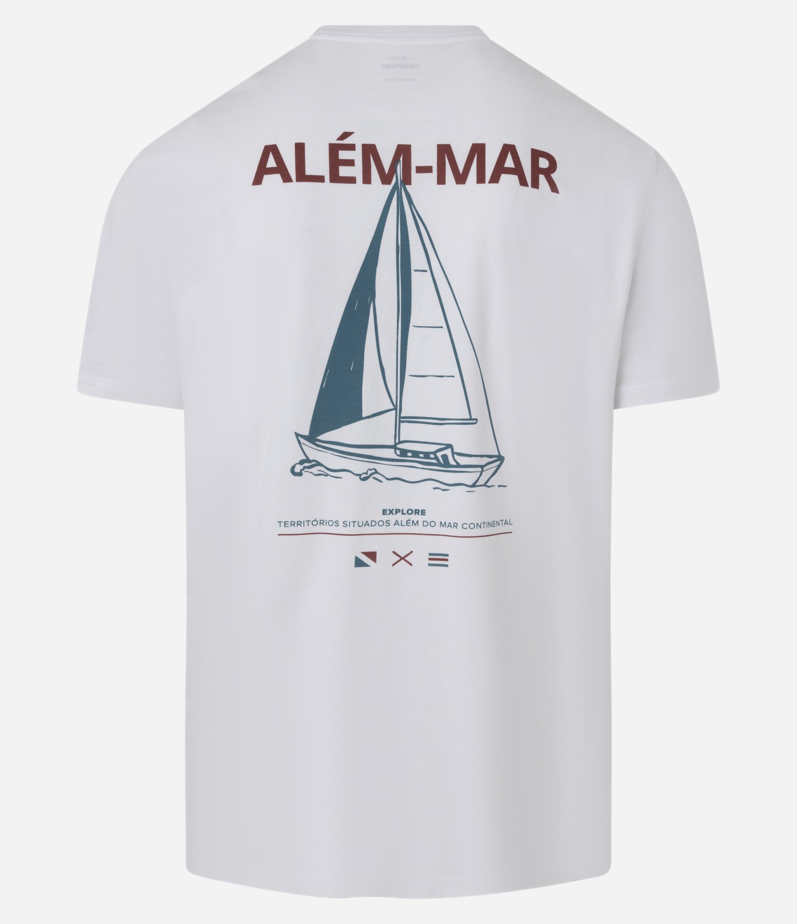 Camiseta Comfort em Algodão com Estampa de Barco e Lettering Além-mar Branco 2