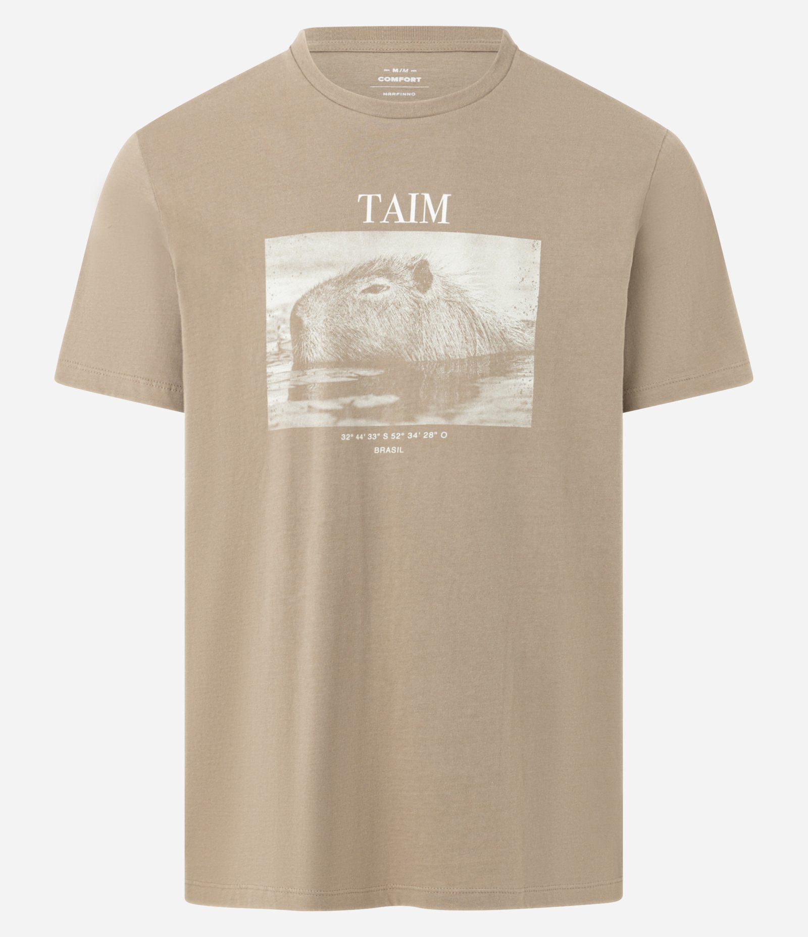 Camiseta em Algodão com Estampa de Capivara e Lettering Taim Marrom 5