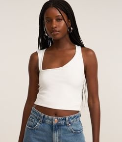 Blusa Regata em Microfibra com Decote Assimétrico