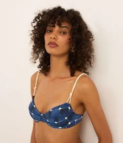 Biquíni Top Meia Taça em Microfibra com Estampa Aquarelada e Alça Elástica