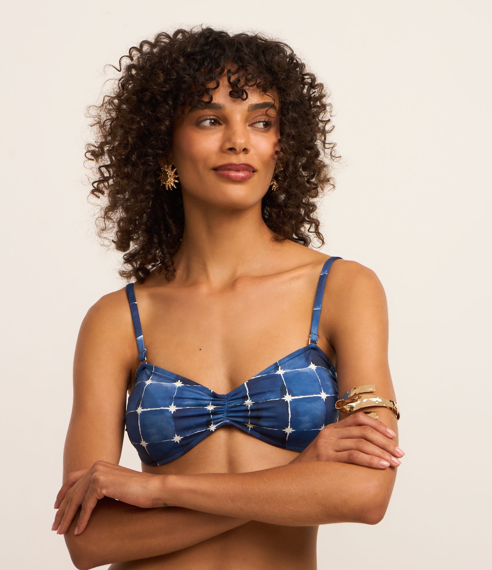 Biquíni Top Bandeau em Microfibra com Estampa Aquarelada e Alças Removíveis Azul 2