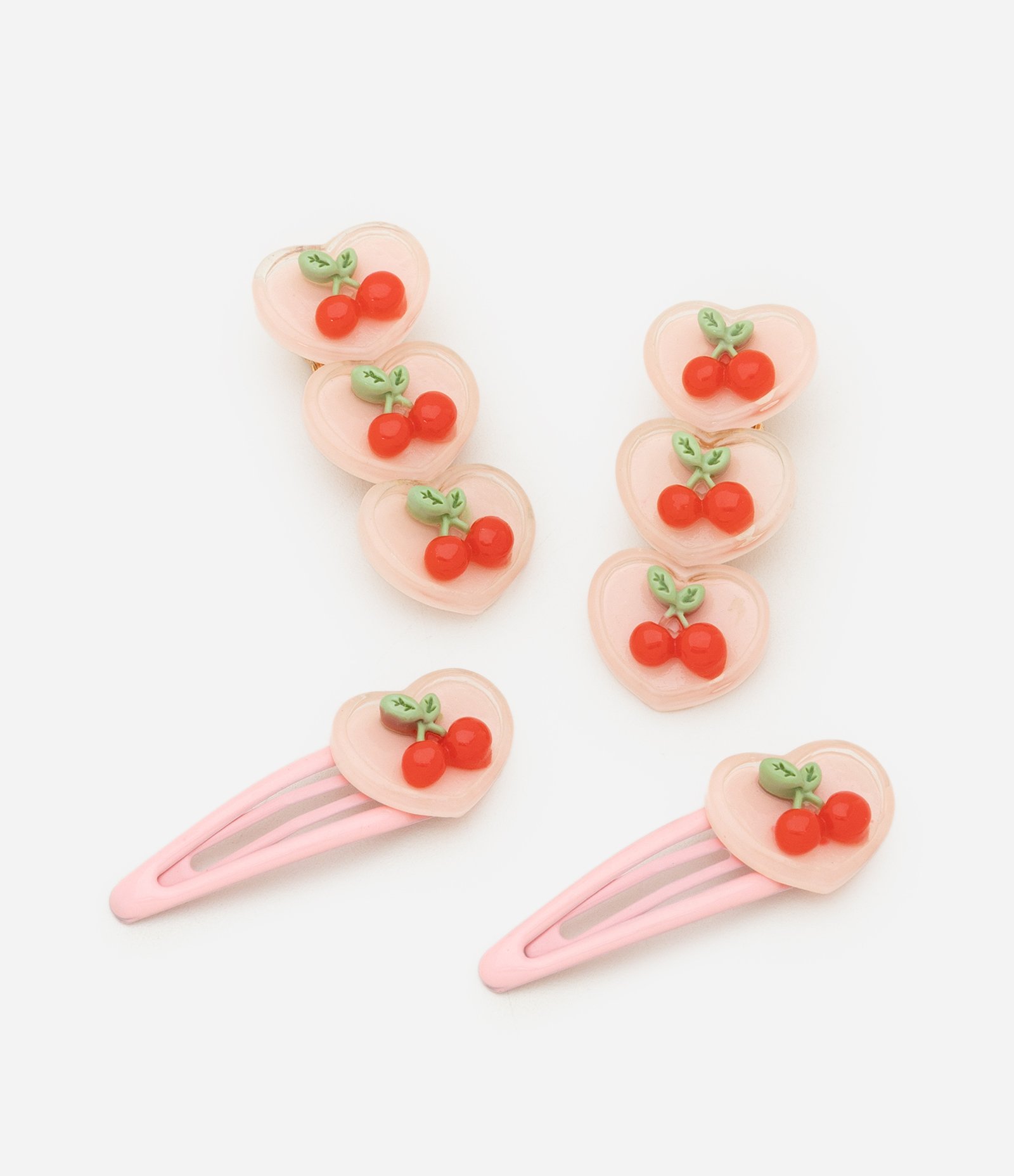Kit 04 Presilhas De Cabelo com Estampa Cerejas - Tam Único Rosa 1
