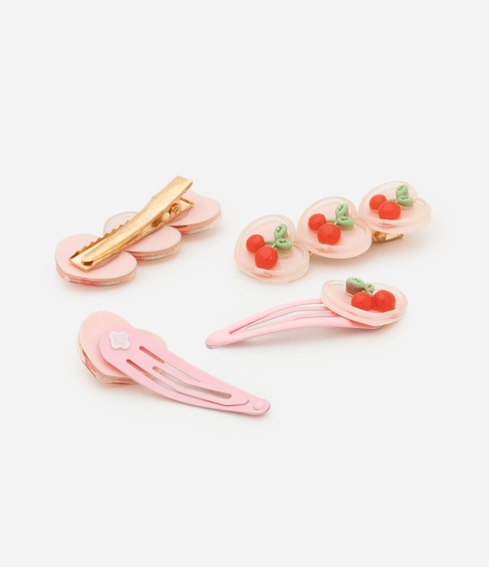 Kit 04 Presilhas De Cabelo com Estampa Cerejas - Tam Único Rosa 2