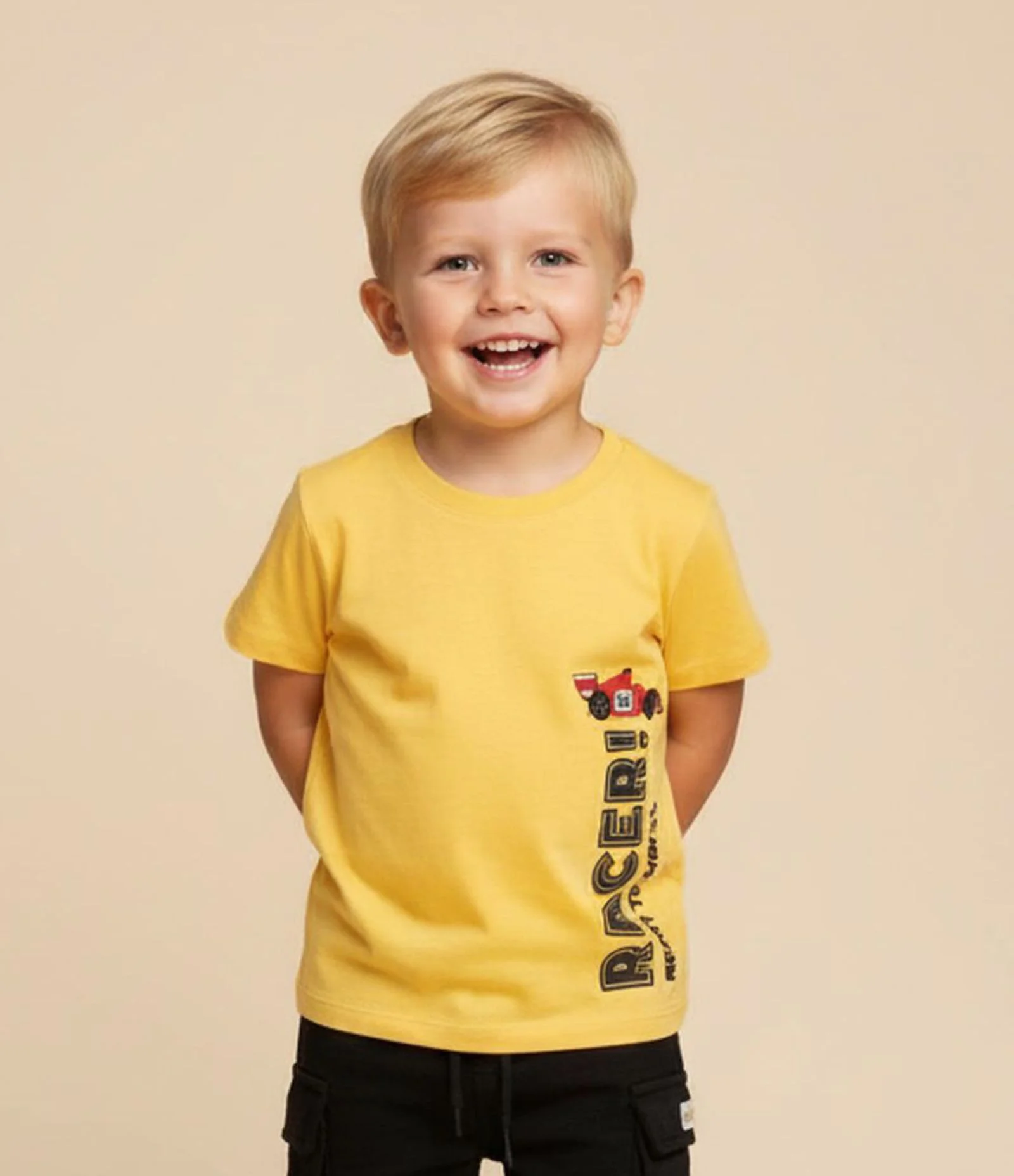 Camiseta Infantil com Estampa Carro de Corrida - Tam 1 a 6 Anos Amarelo 1