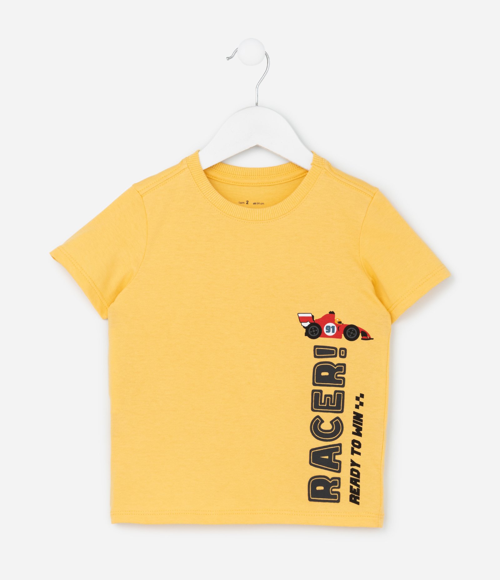 Camiseta Infantil com Estampa Carro de Corrida - Tam 1 a 6 Anos Amarelo 2