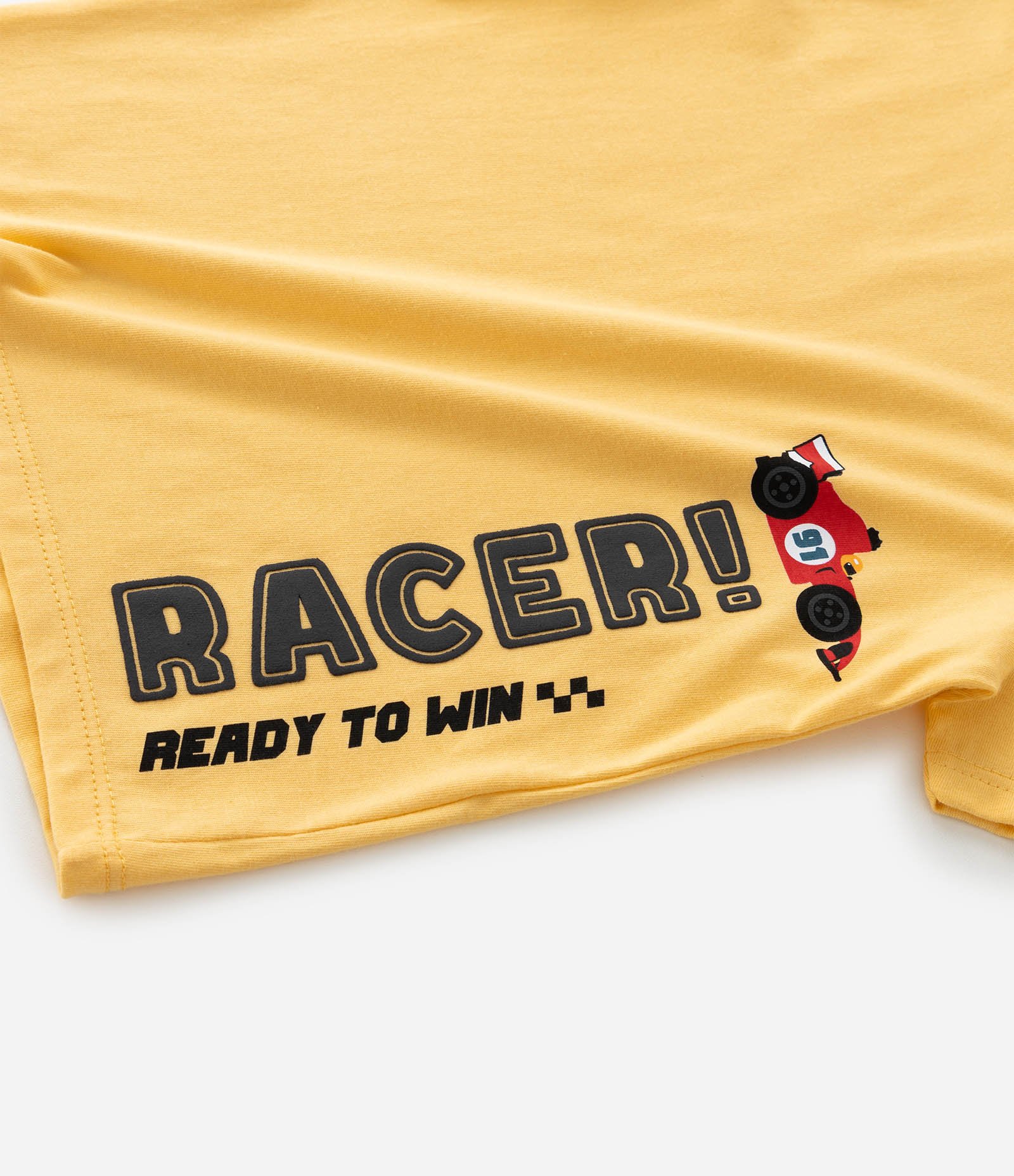 Camiseta Infantil com Estampa Carro de Corrida - Tam 1 a 6 Anos Amarelo 7