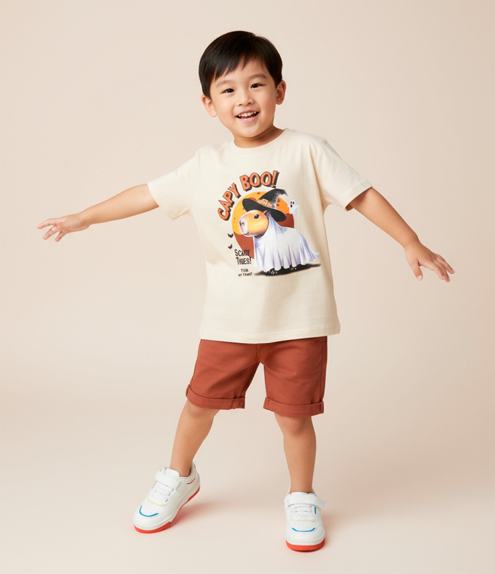 Camisa Infantil com Estampa de Halloween Capi Fantasma - Tam 1 a 6 Anos Bege 1