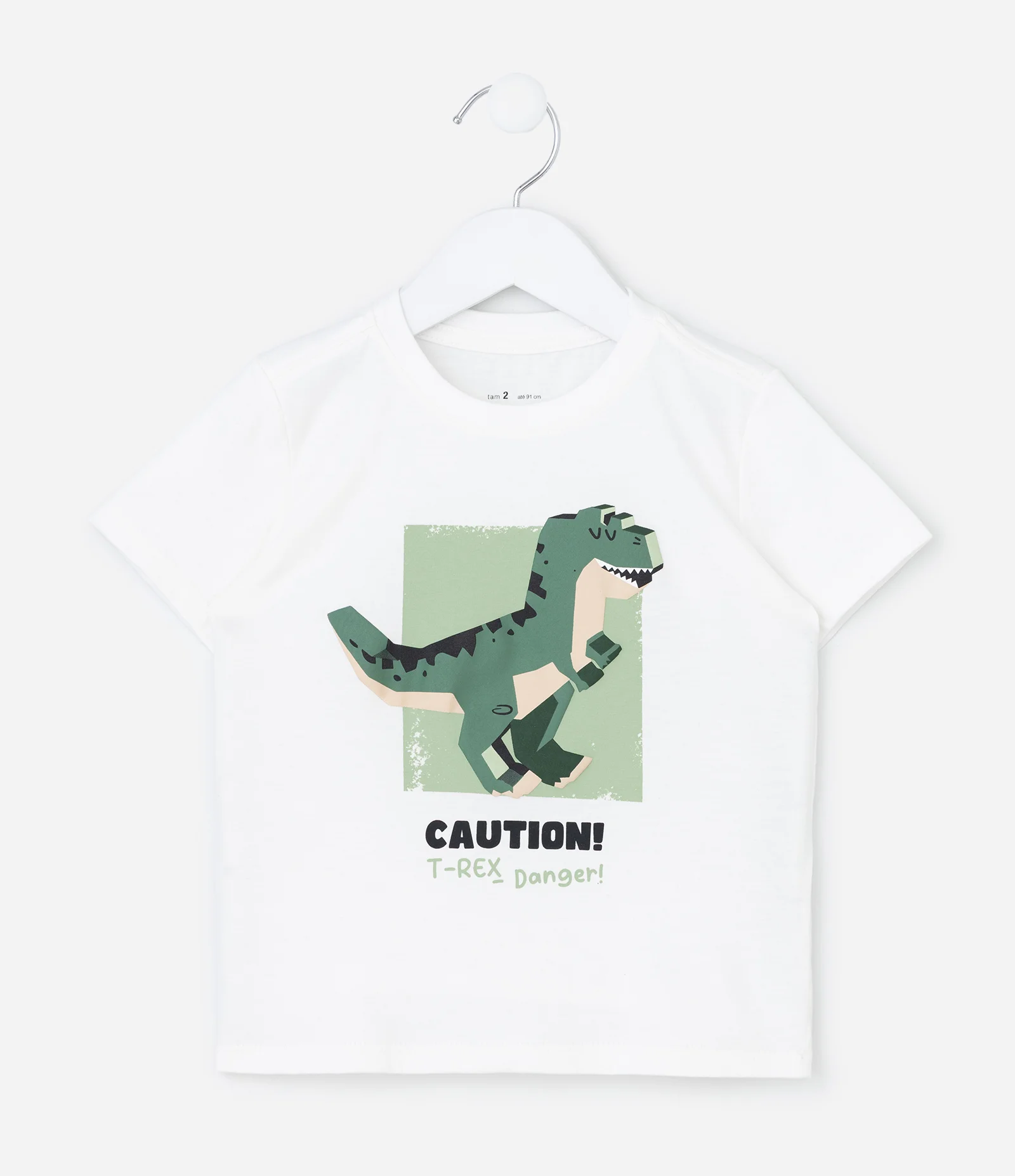 Camiseta Infantil com Estampa Dinossauro 3D - Tam 1 a 6 Anos Branco 2