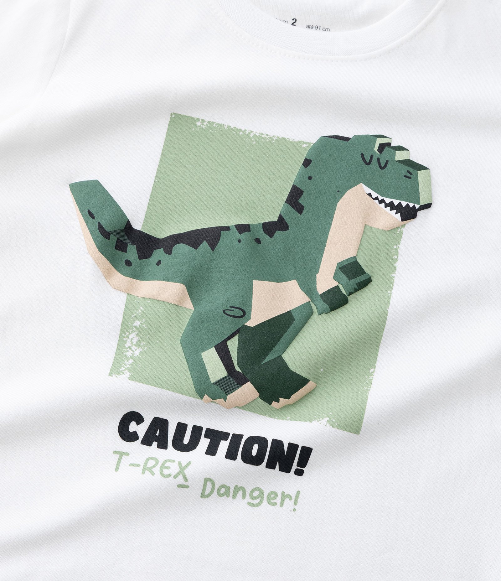 Camiseta Infantil com Estampa Dinossauro 3D - Tam 1 a 6 Anos Branco 5