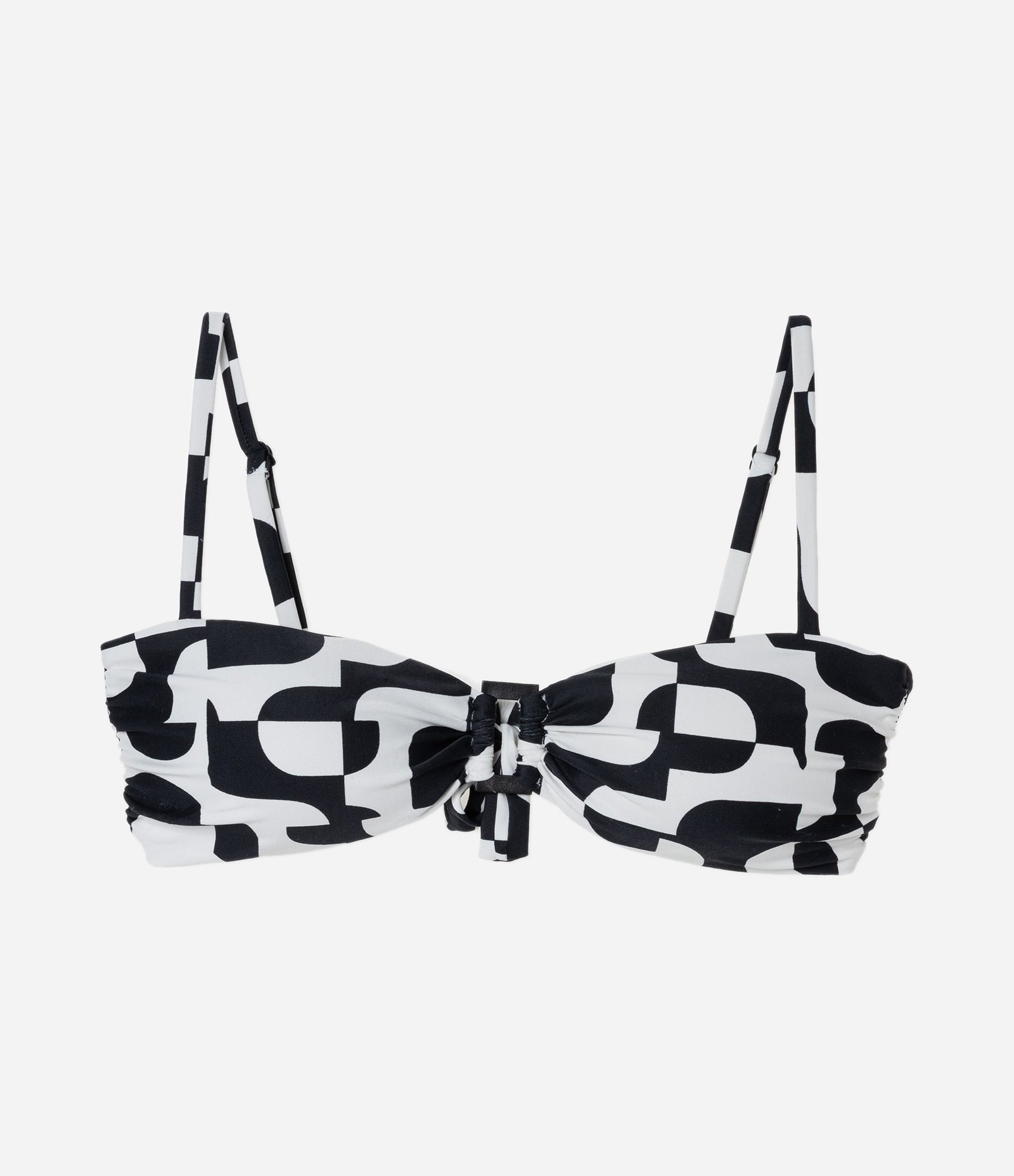 Biquíni Top Bandeau com Estampa Calçadão e Alça Removível Preto/Branco 5