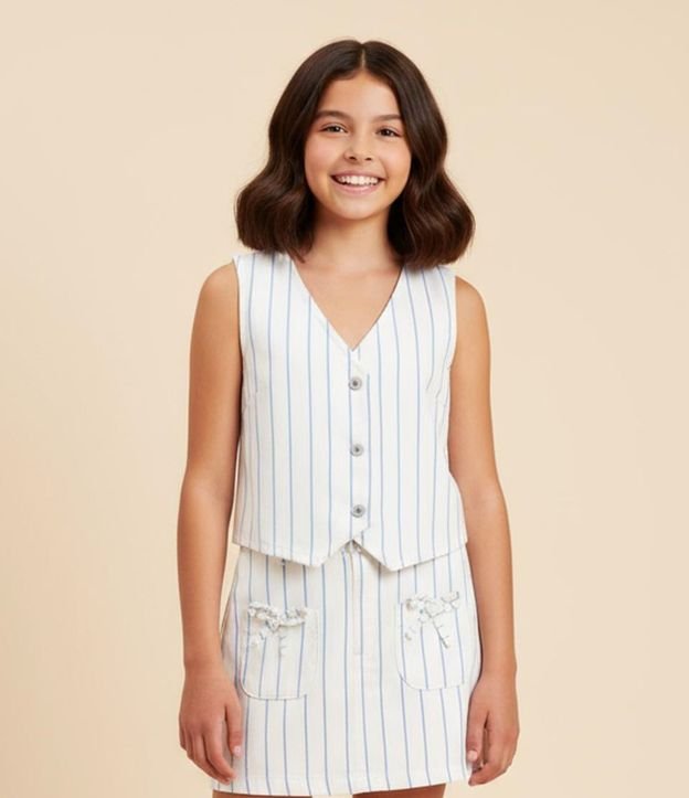 Colete Infantil em Sarja com Estampa Listrada - Tam 5 a 14 Anos