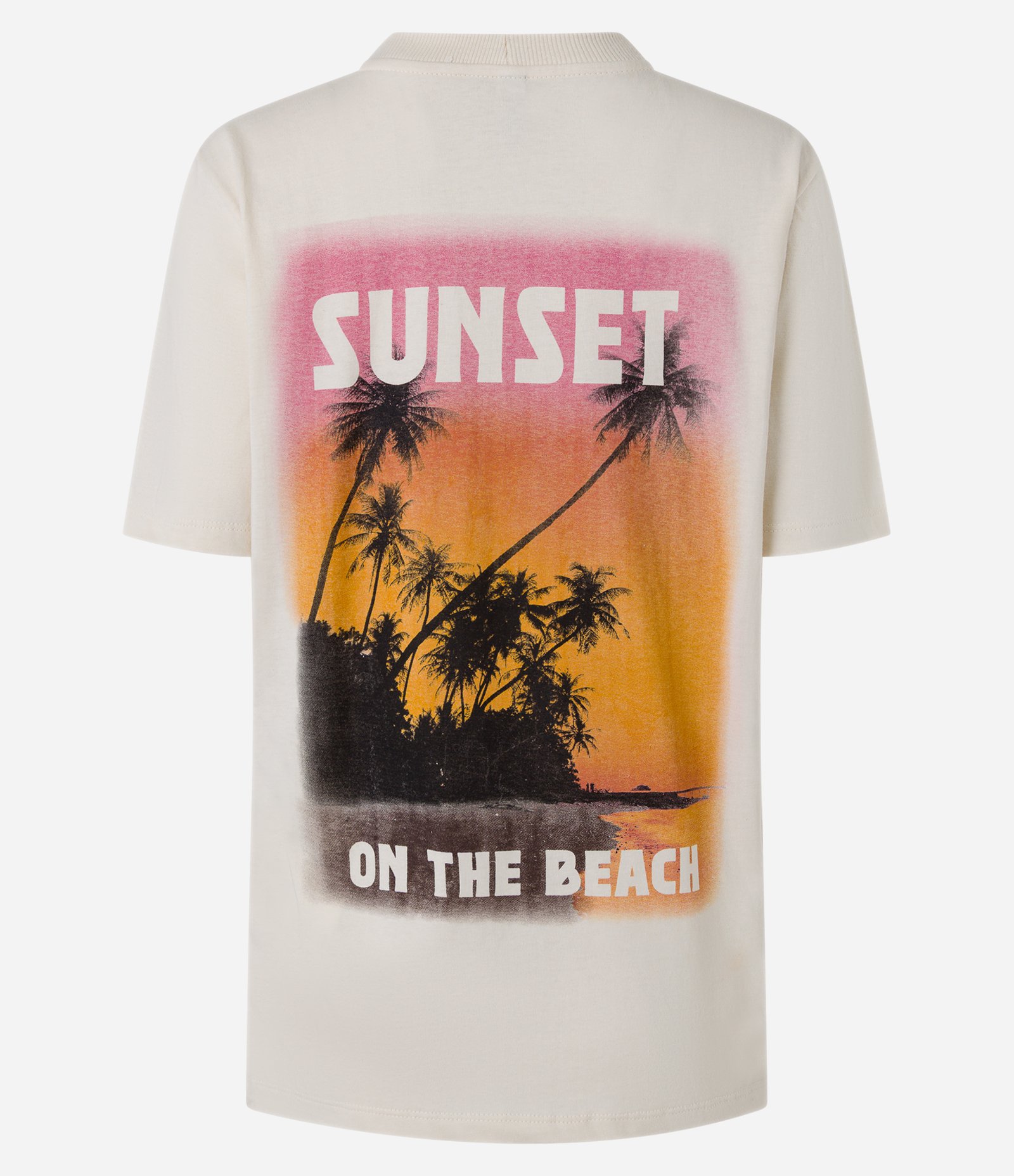 Camiseta T-shirt Alongada com Estampa Sunset Bege 7