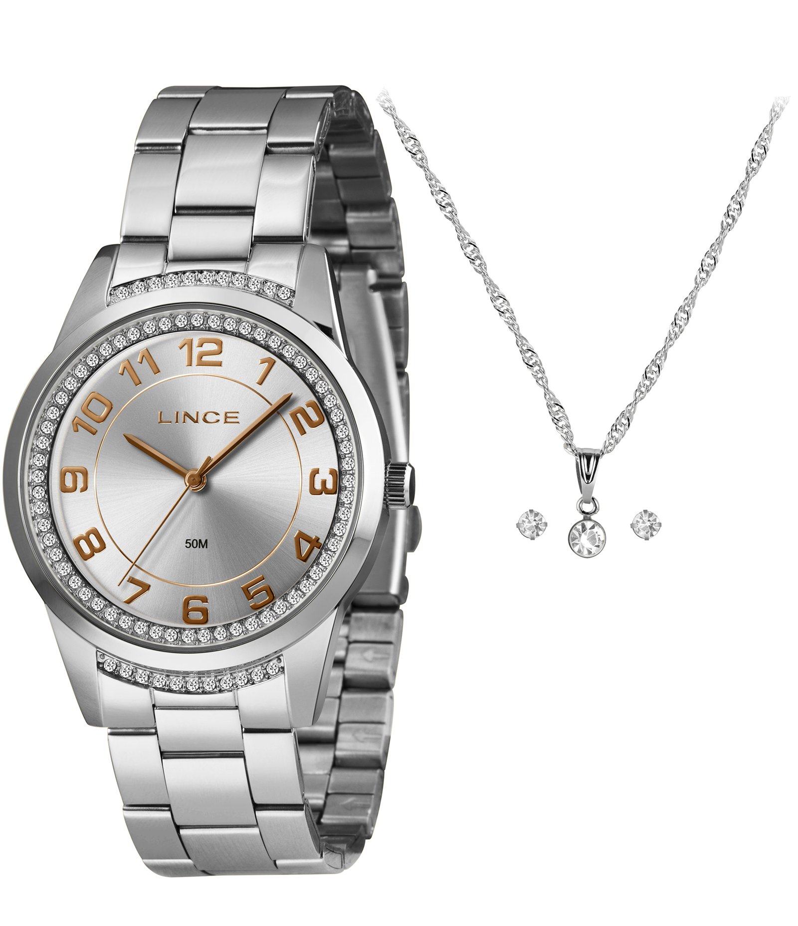 Kit Relógio Analógico Feminino Lince Prata 1