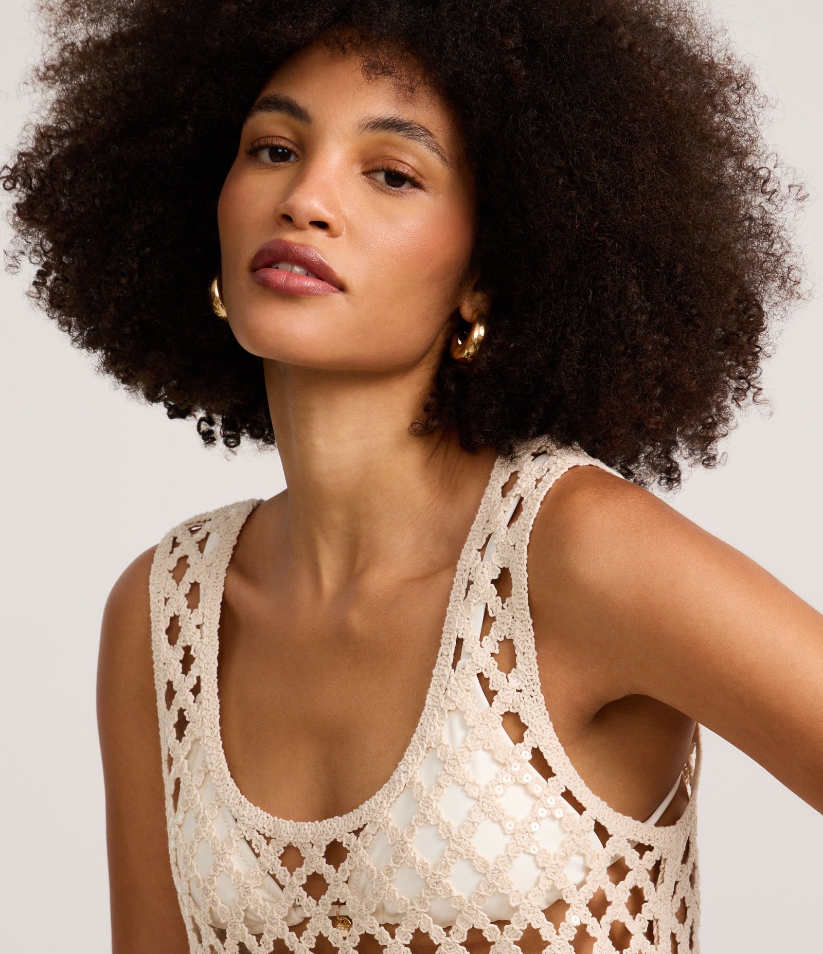 Blusa em Algodão com Decote U e Paetês Metalizados Bege 3