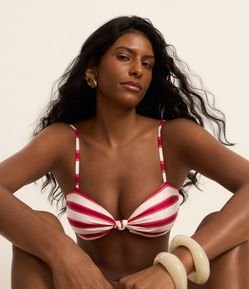 Biquíni Top Bandeau em Microfibra Listrada com Nózinho