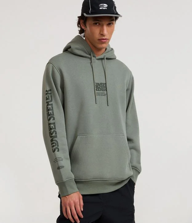 Casaco Comfort em Moletom com Felpa Bolso Canguru e Estampa Lettering