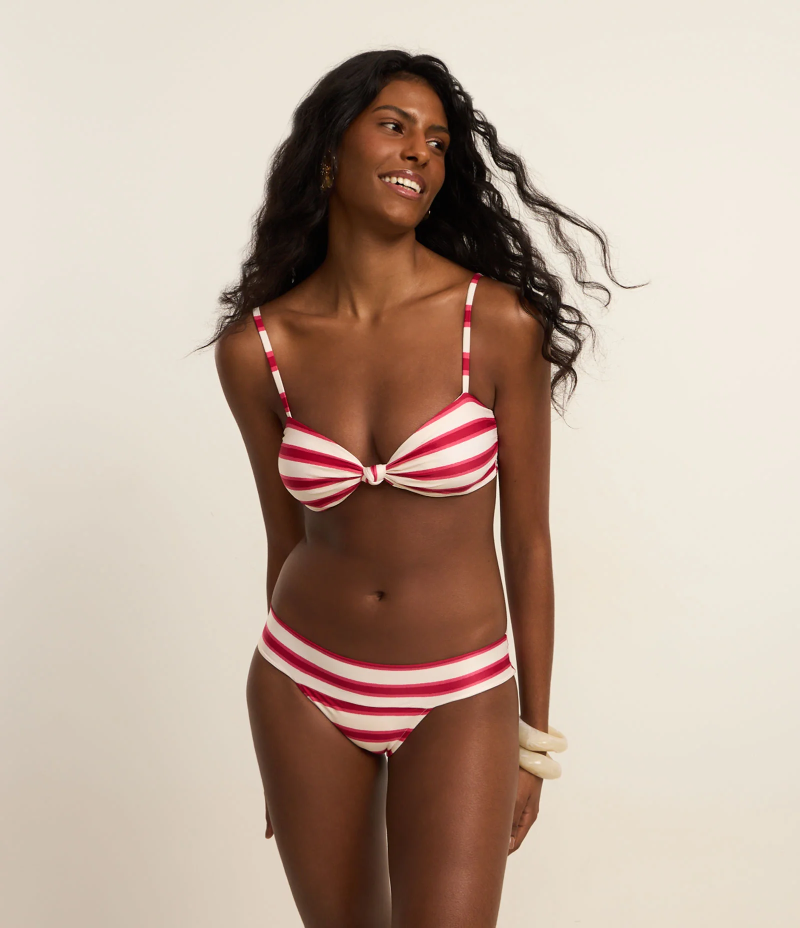 Biquíni Calcinha Pala Larga em Microfibra Listrada Vermelho 2