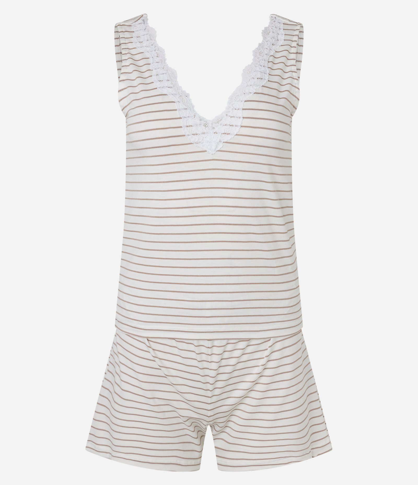 Pijama Short Doll em Viscose com Estampa Listrada e Detalhe de Renda Branco 4