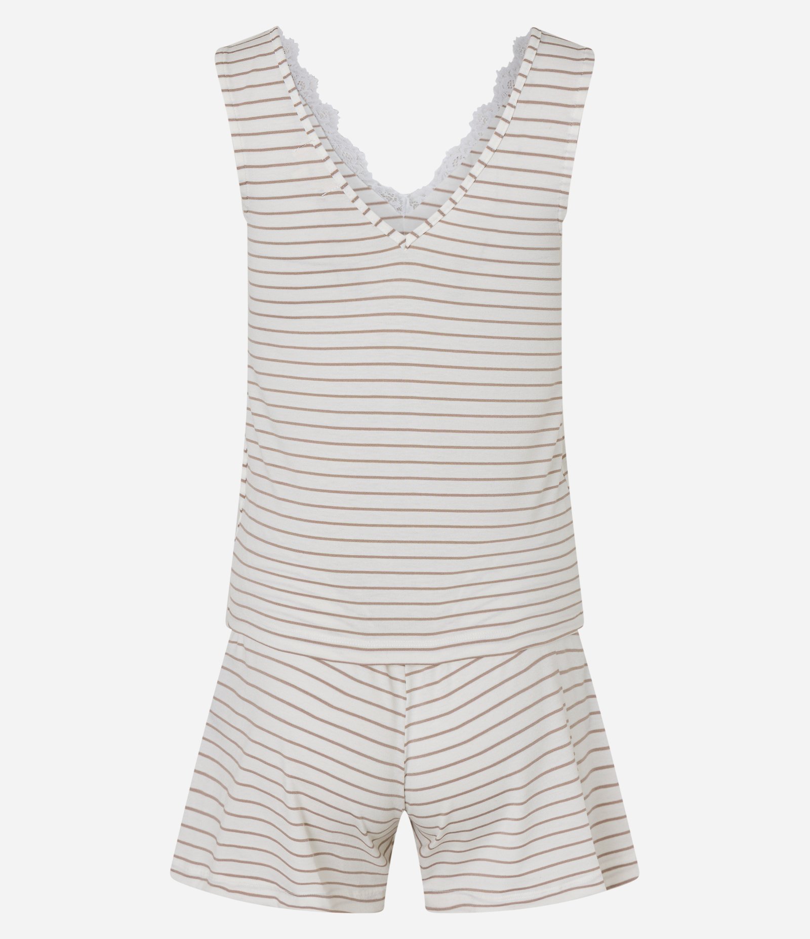 Pijama Short Doll em Viscose com Estampa Listrada e Detalhe de Renda Branco 6