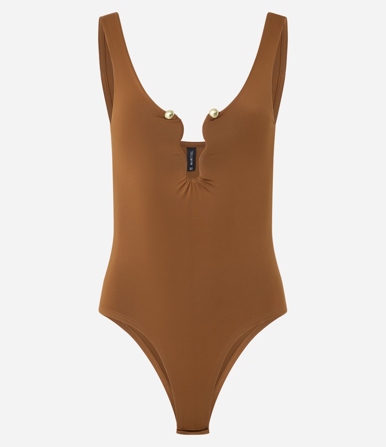 Body em Microfibra com Aviamento Forrado no Busto Marrom Caramelo 5