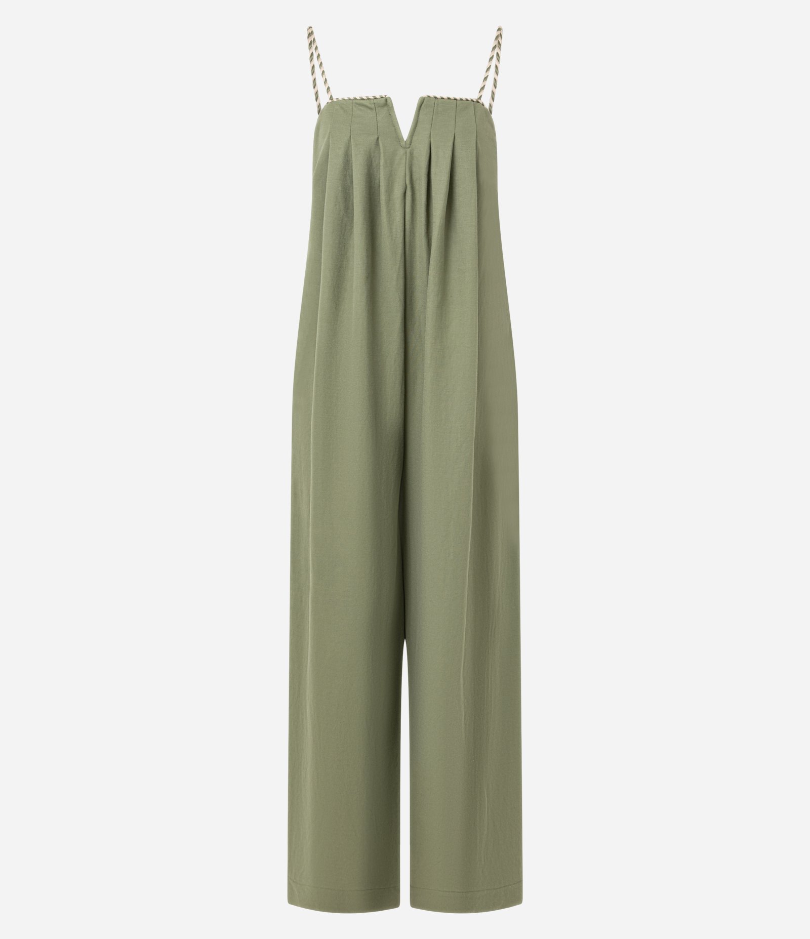 Macacão em Piquet com Franzidos e Alça Trançada Verde 1