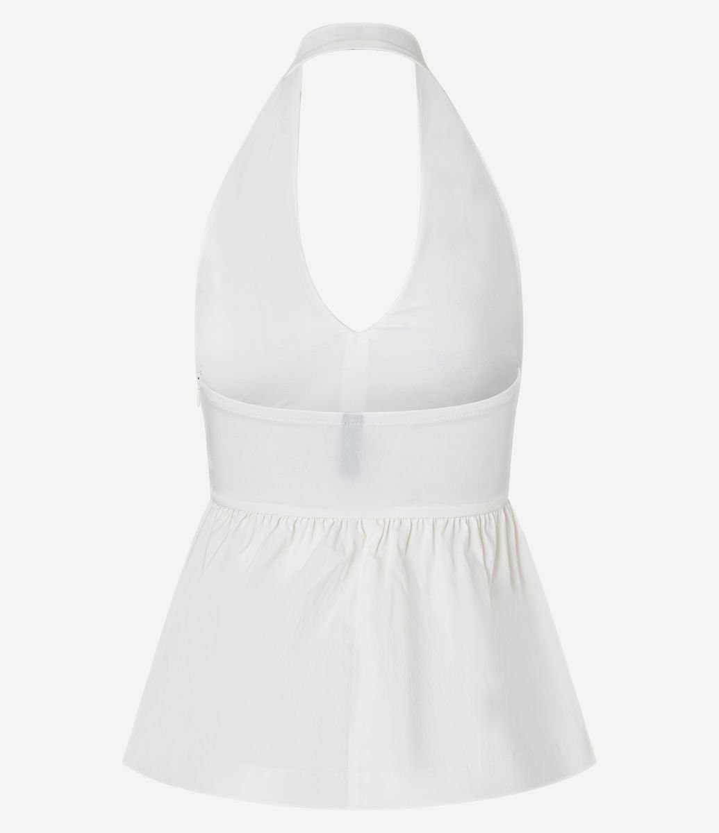 Top Peplum Frente Único Corsetado em Bengaline Branco