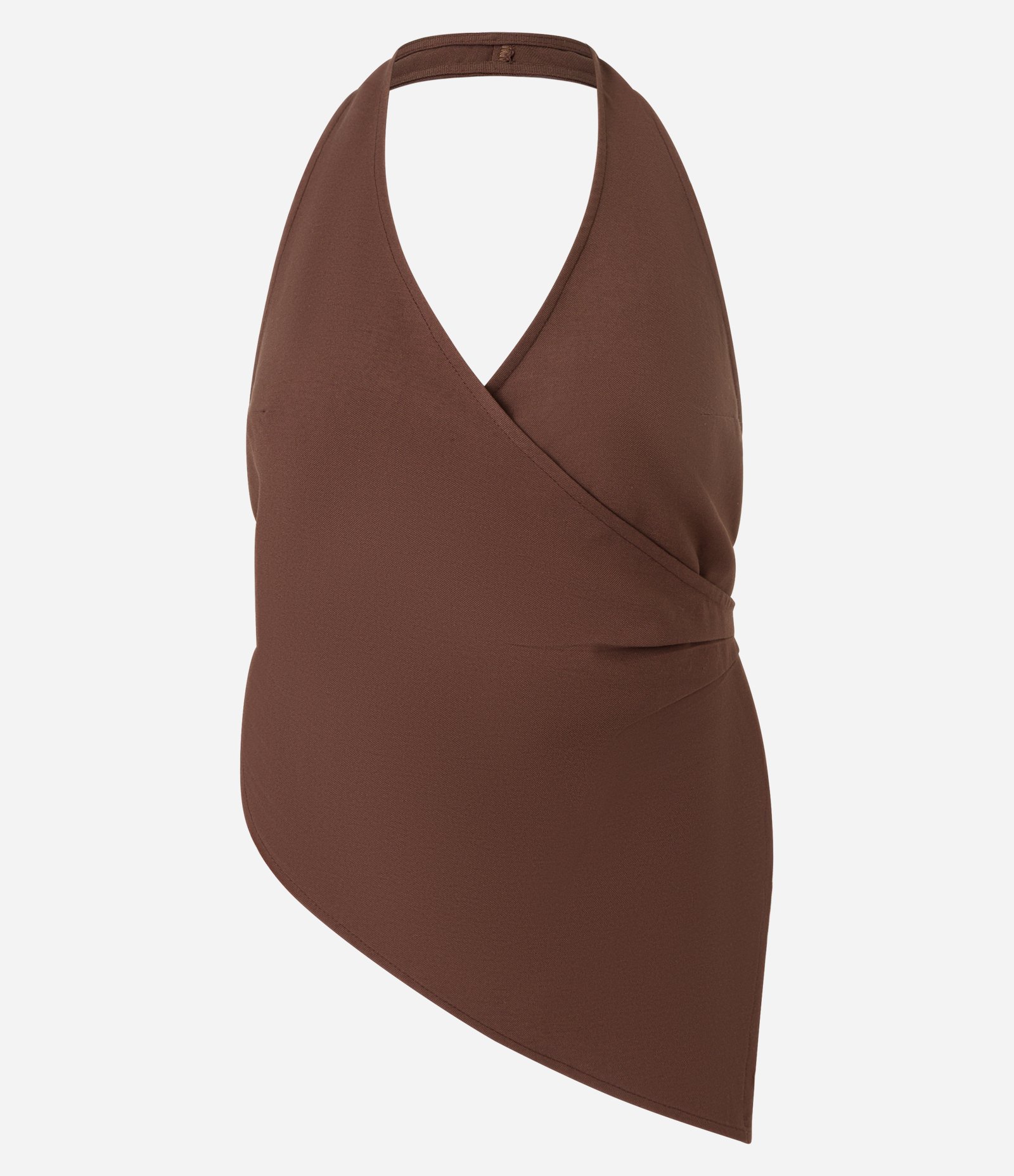 Blusa Frente Única Transpassada com Ponta Assimétrica Marrom 5